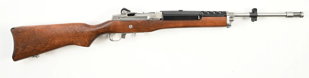 (M) STAINLESS RUGER MINI-14 SEMI-AUTOMATIC RIFLE.