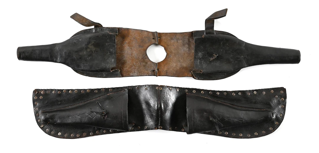 LOT OF 2: MID 19TH CENTURY DRAGOON SADDLE POMMEL HOLSTERS.