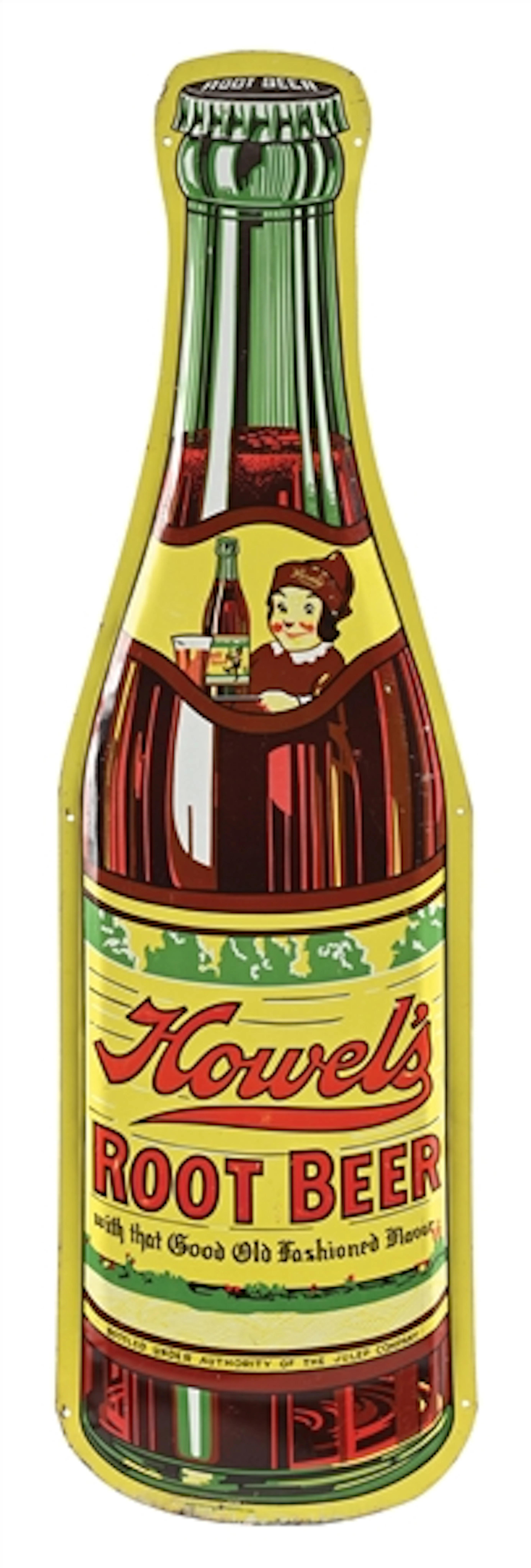 HOWEL'S ROOT BEER EMBOSSED BOTTLE TIN SIGN