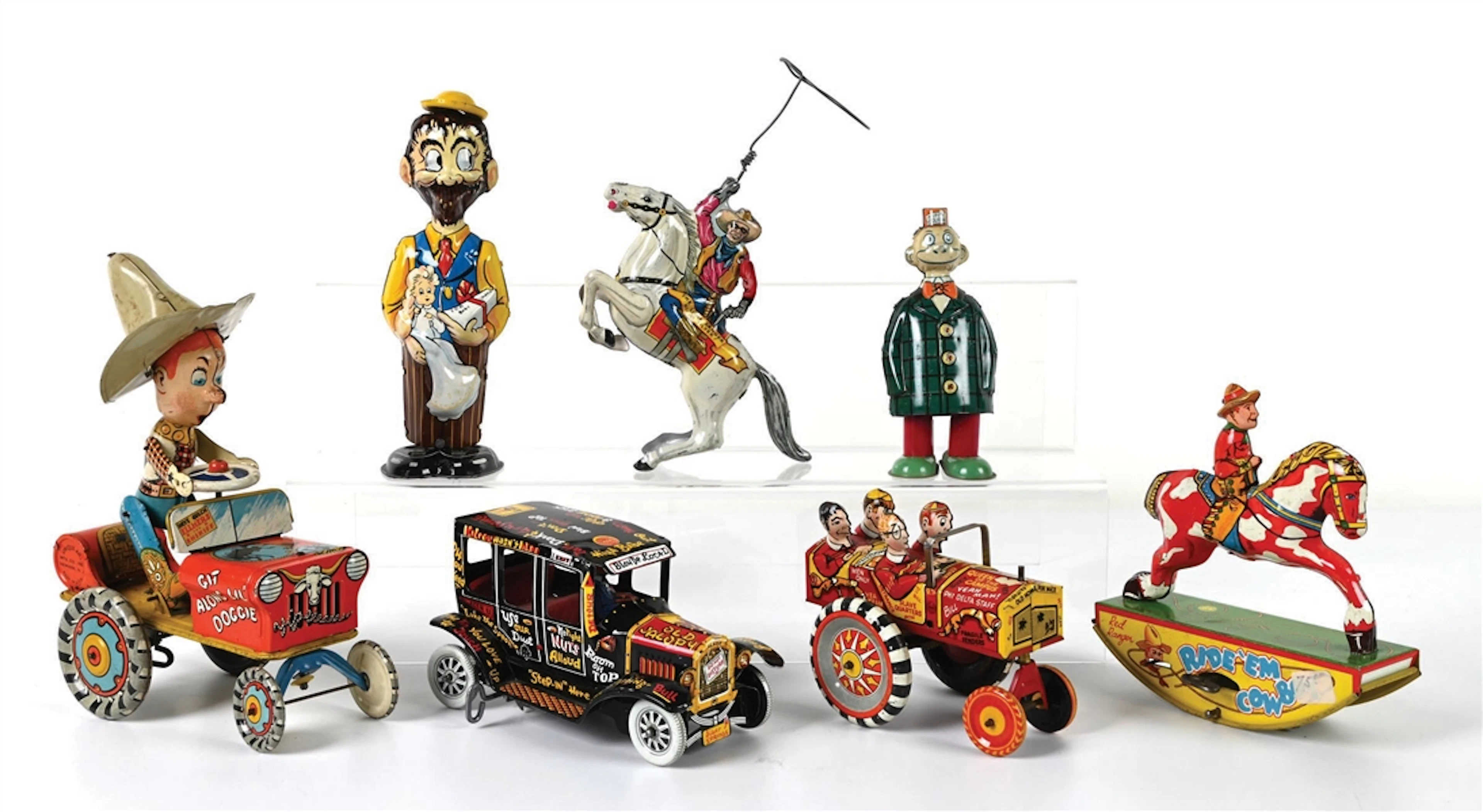 LOT OF 7: VARIOUS AMERICAN-MADE TIN LITHO WIND-UP TOYS