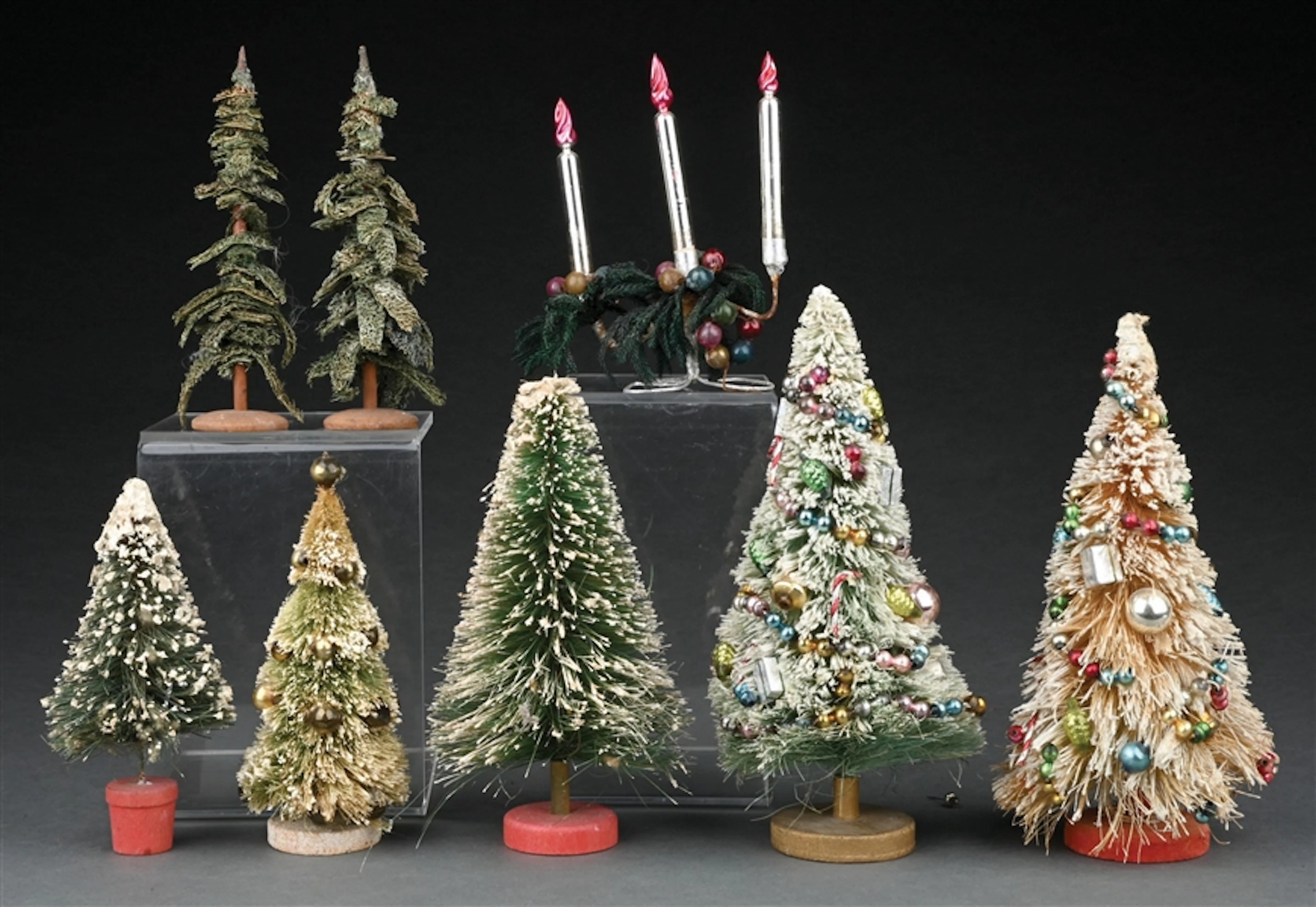 LARGE LOT OF BRUSHED TREES & OTHER CHRISTMAS DECOR
