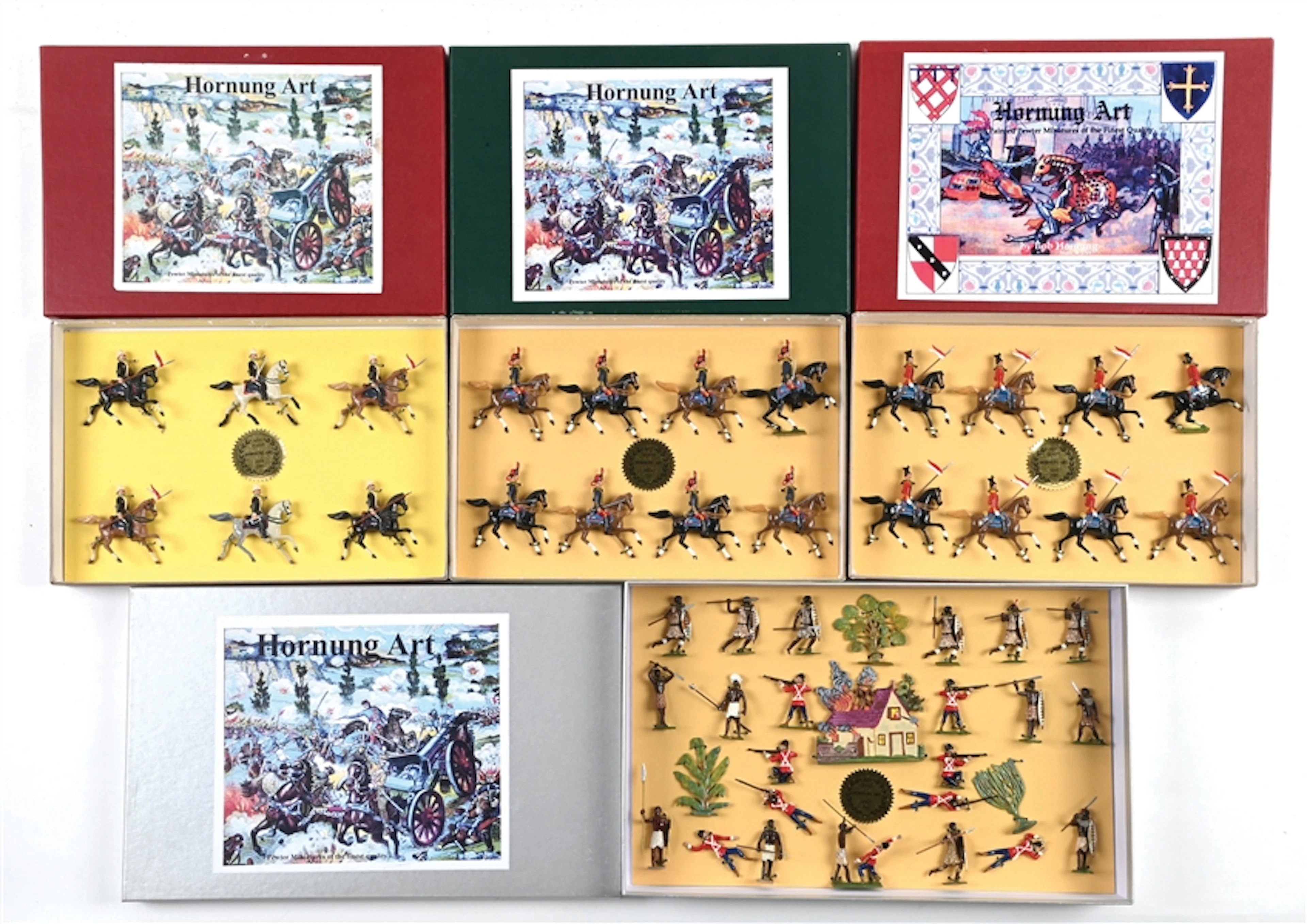LOT OF 4: HORNUNG ART BRITISH CAVALRY UNITS & ZULU BATTLE SCENE IN BOXES