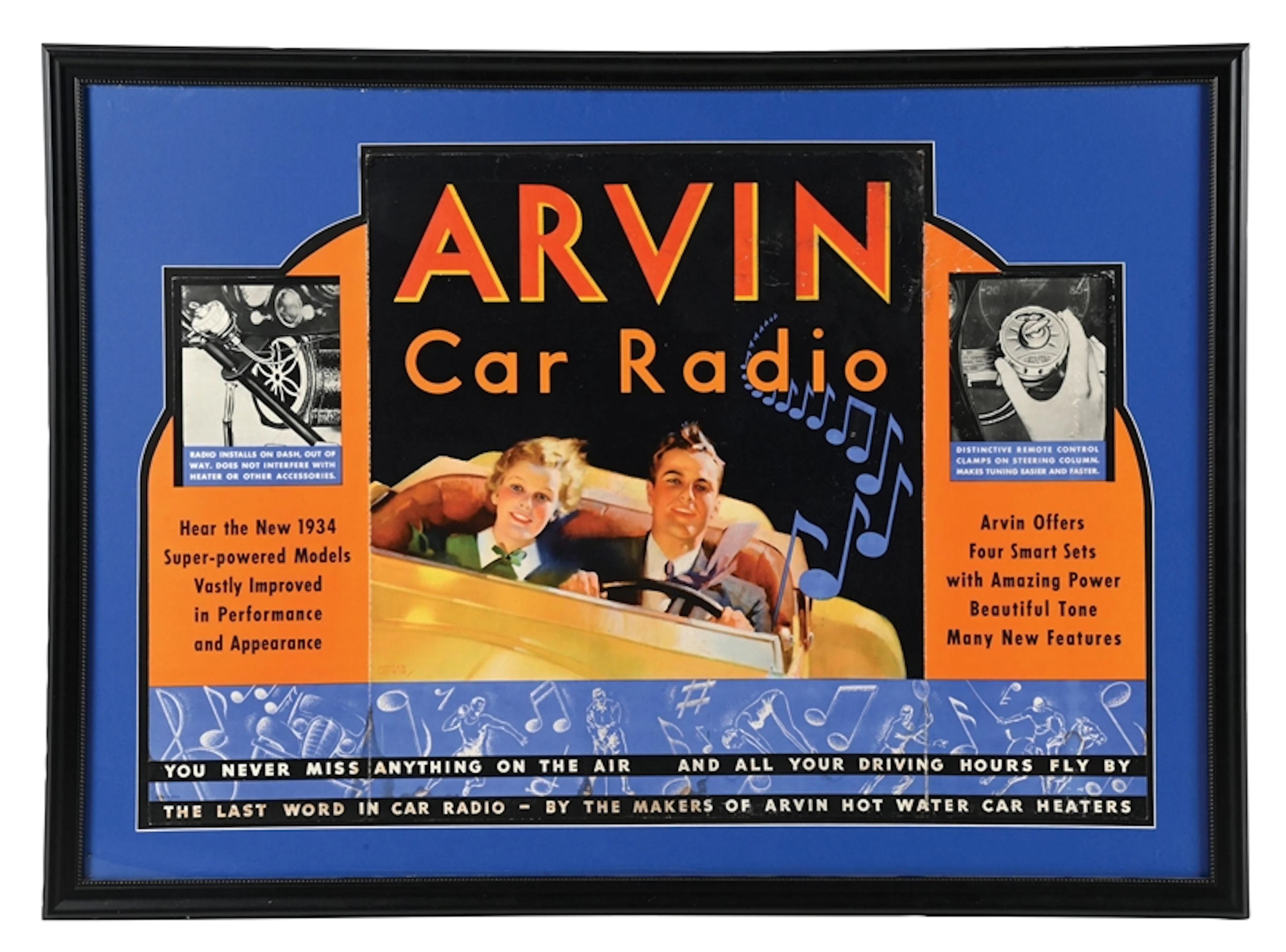 ARVIN CAR RADIO FRAMED CARDSTOCK TRI-FOLD STORE DISPLAY