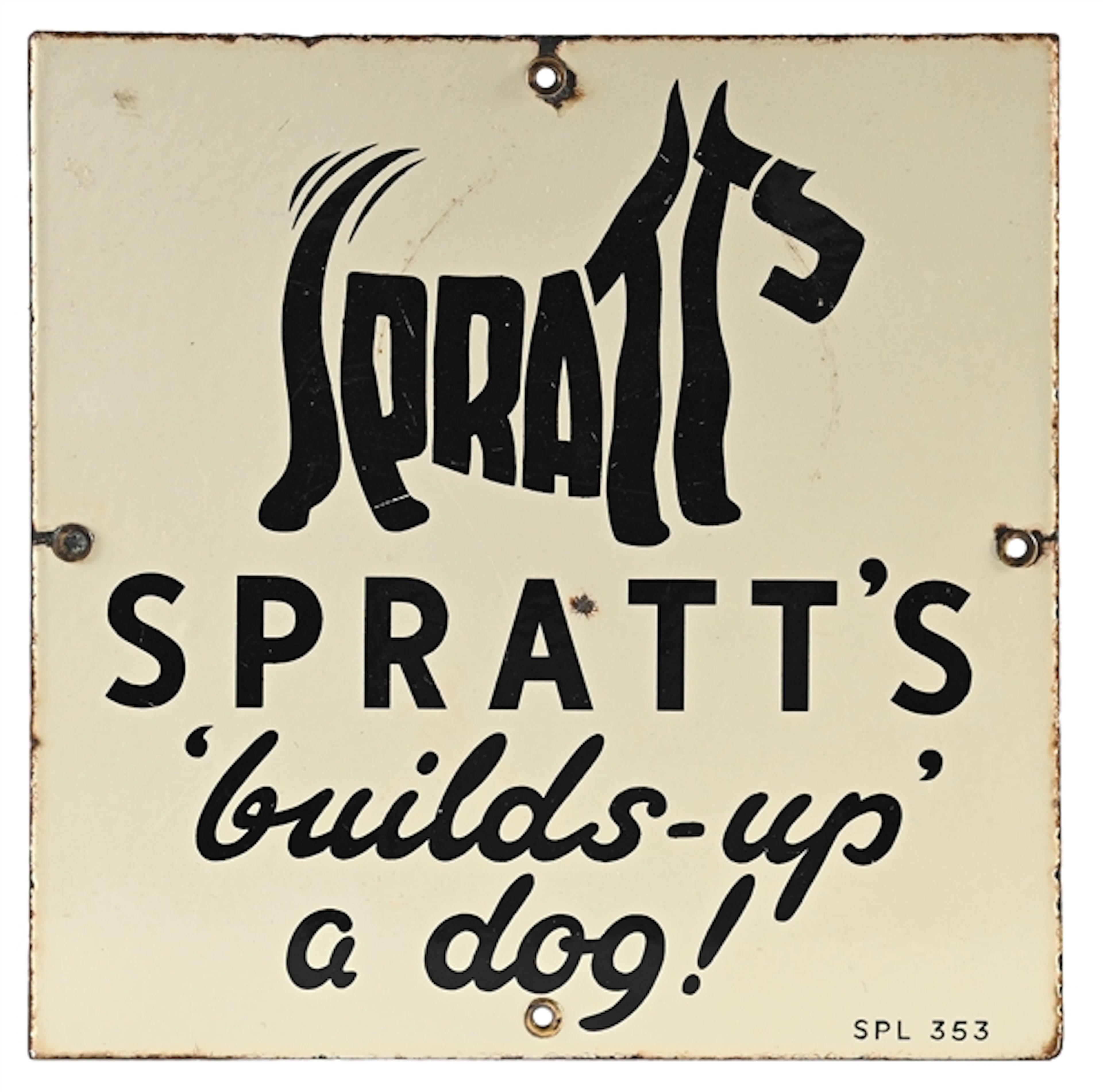 SPRATT'S "BUILDS-UP" A DOG! PORCELAIN SIGN