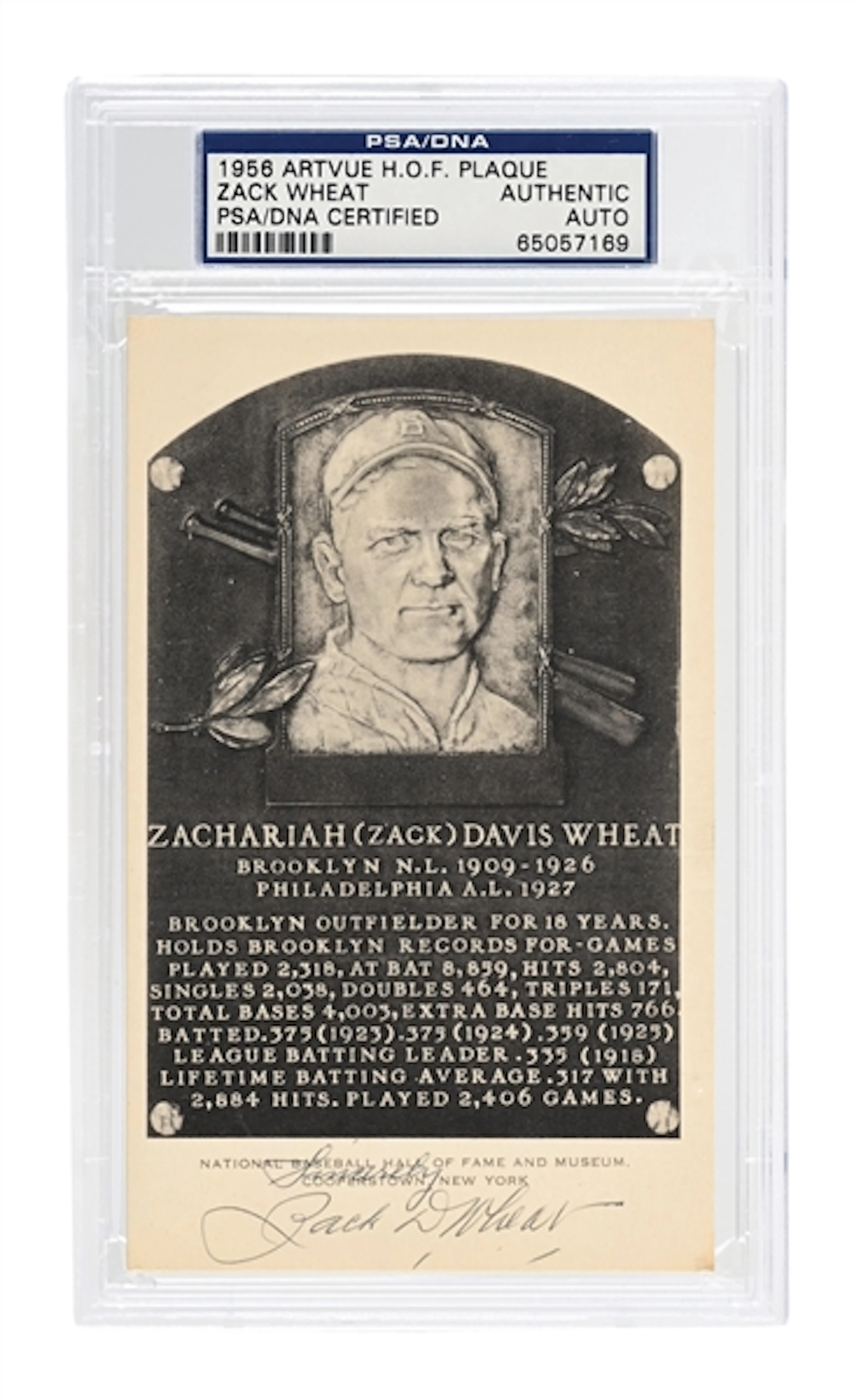 ZACH WHEAT SIGNED HOF PLAQUE PSA/DNA