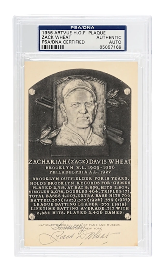 ZACH WHEAT SIGNED HOF PLAQUE PSA/DNA