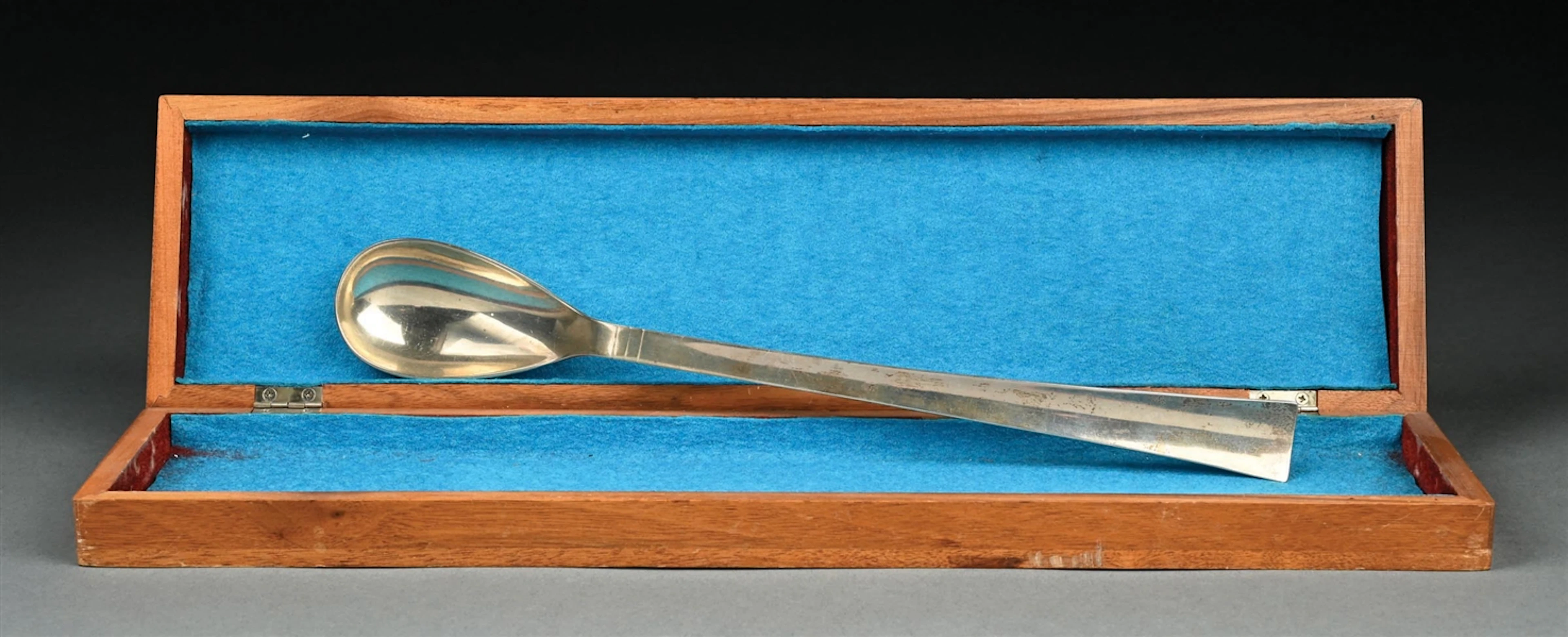 ALLAN ADLER HANDMADE STERLING SILVER SERVING SPOON IN WOODEN CASE
