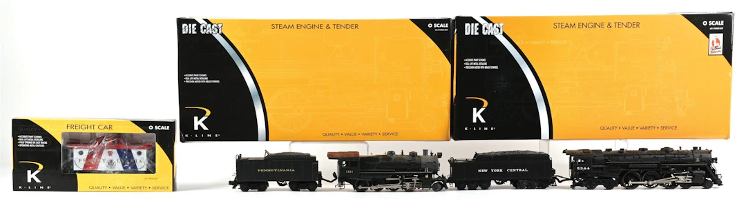LOT OF 3: K-LINE STEAM LOCOS AND PRR CABOOSE