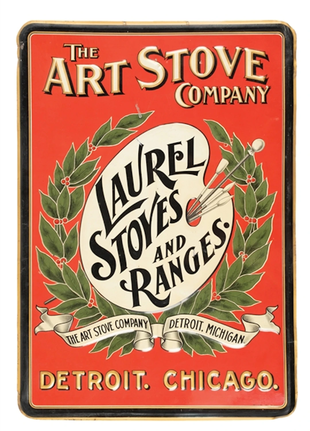 EMBOSSED ART STOVE CO. TIN SIGN