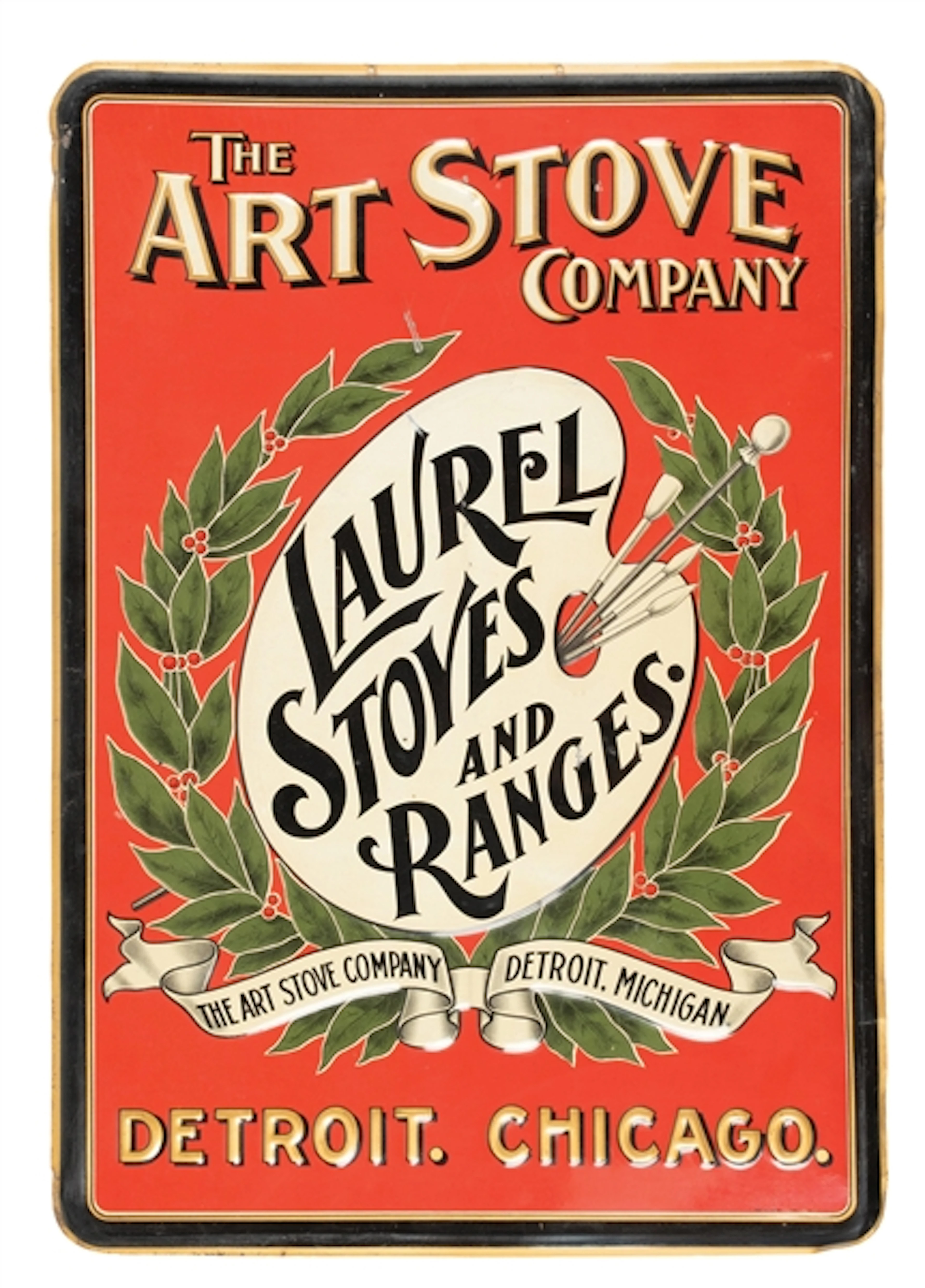 EMBOSSED ART STOVE CO. TIN SIGN