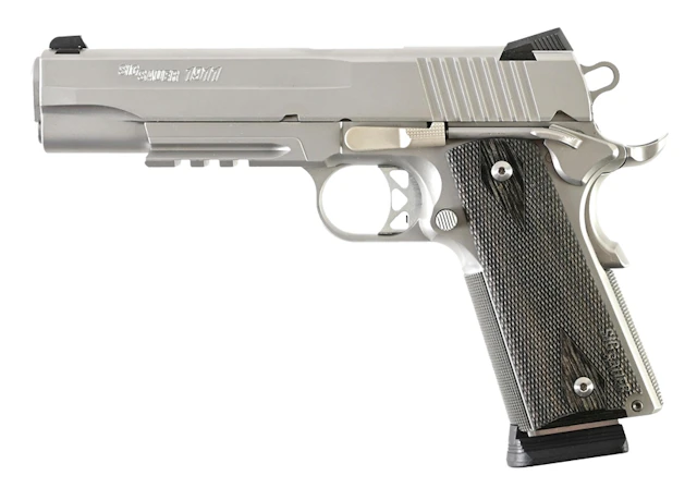 (M) SIG SAUER STAINLESS 1911 .45 ACP SEMI-AUTOMATIC PISTOL WITH CASE.