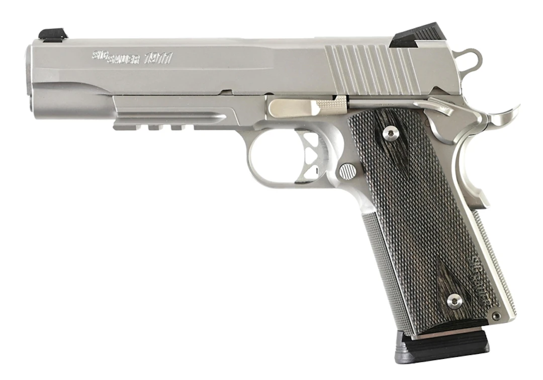 (M) SIG SAUER STAINLESS 1911 .45 ACP SEMI-AUTOMATIC PISTOL WITH CASE.