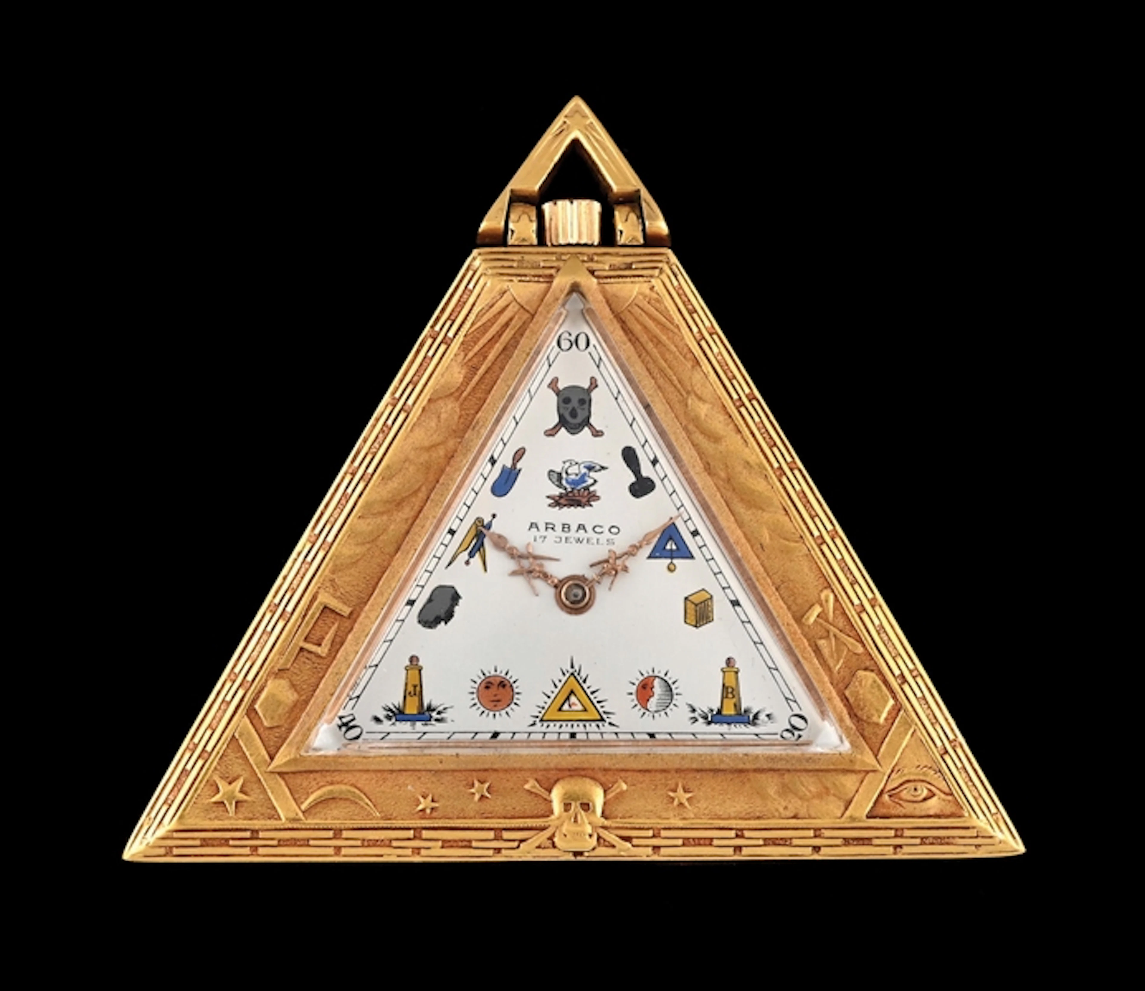 ARBACO GOLD FILLED TRIANGULAR O/F MASONIC POCKET WATCH