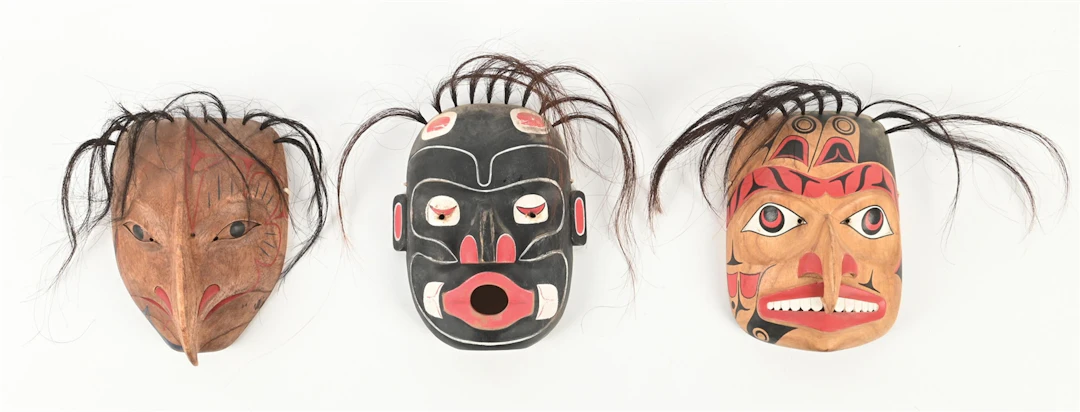 LOT OF 3: NORTHWEST-STYLE WOODEN MASKS