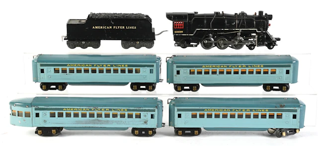 SET OF 6: PRE-WAR AMERICAN FLYER O-GA. STEAM LOCO NO. 43226 W/ TENDER AND CARS