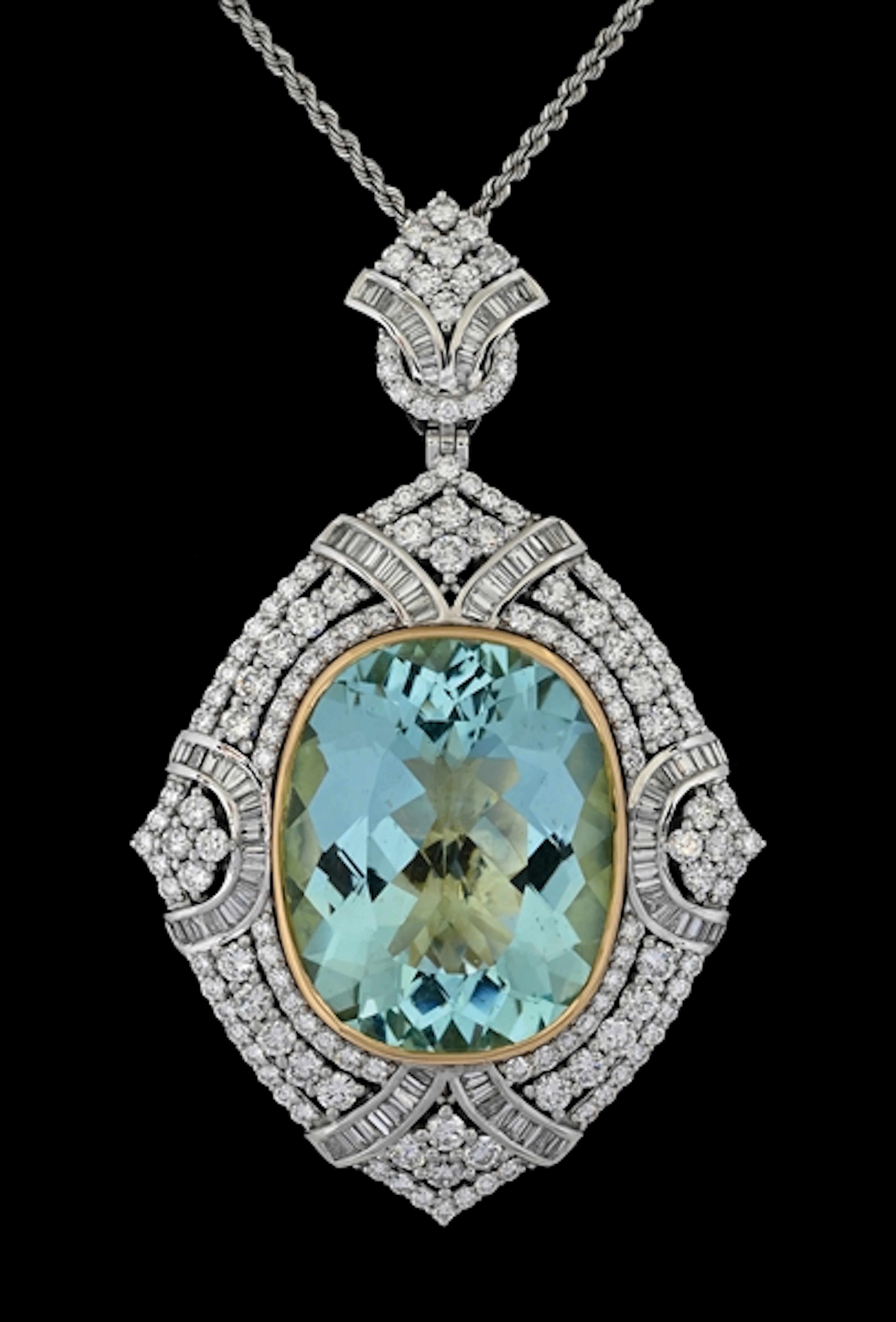 PLATINUM AQUAMARINE & DIAMOND NECKLACE W/GIA REPORT