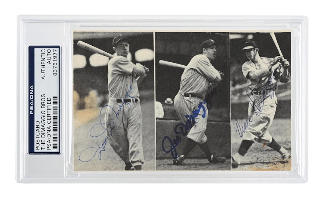 "THE DIMAGGIO BROS." SIGNED POSTCARD PSA/DNA