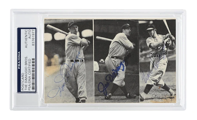 "THE DIMAGGIO BROS." SIGNED POSTCARD PSA/DNA