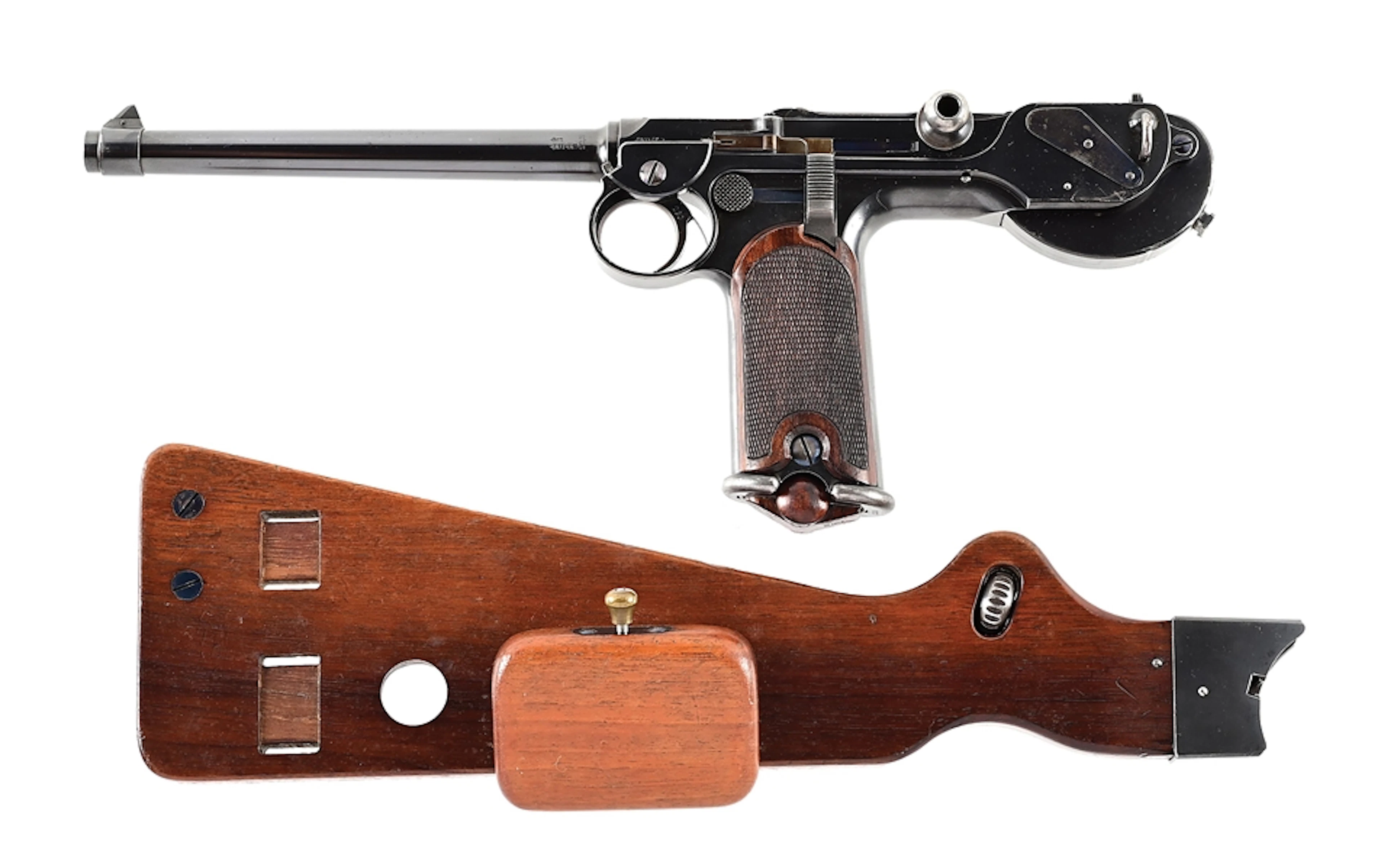 (A) LOEWE C93 BORCHARDT 7.65X25MM SEMI-AUTOMATIC PISTOL WITH STOCK.
