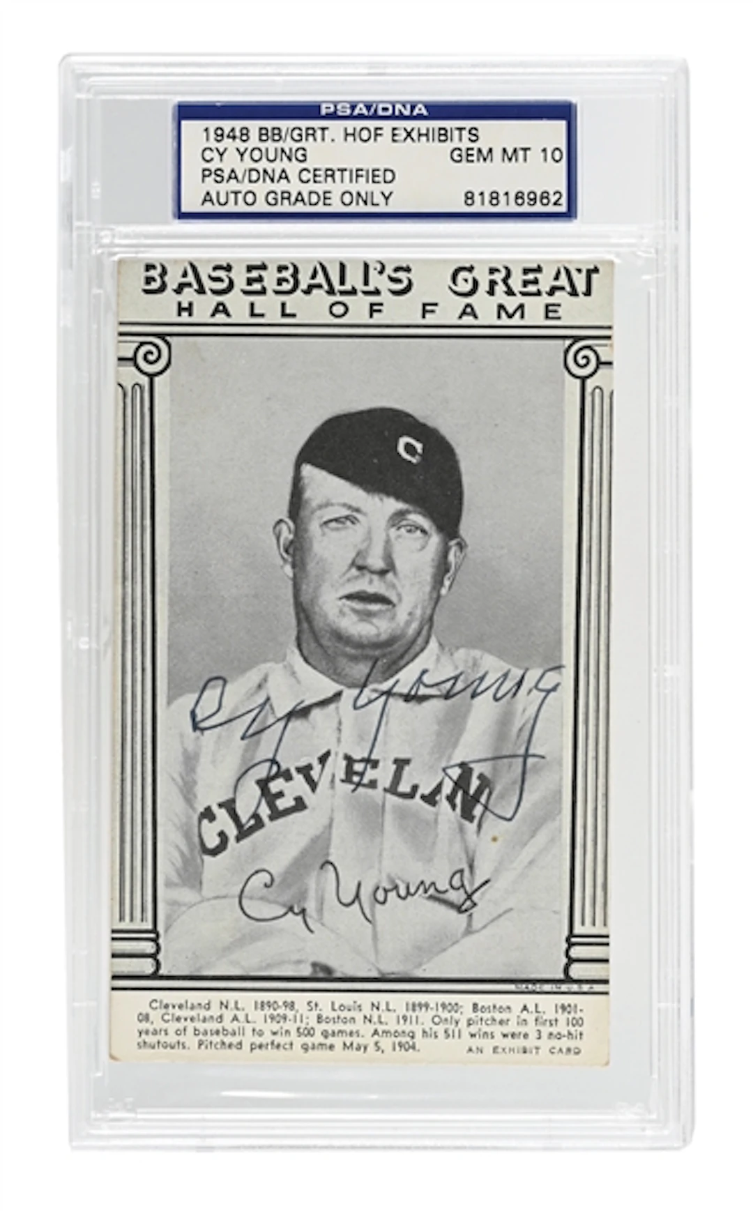 CY YOUNG SIGNED HOF EXHIBIT PSA/DNA GEM MT 10