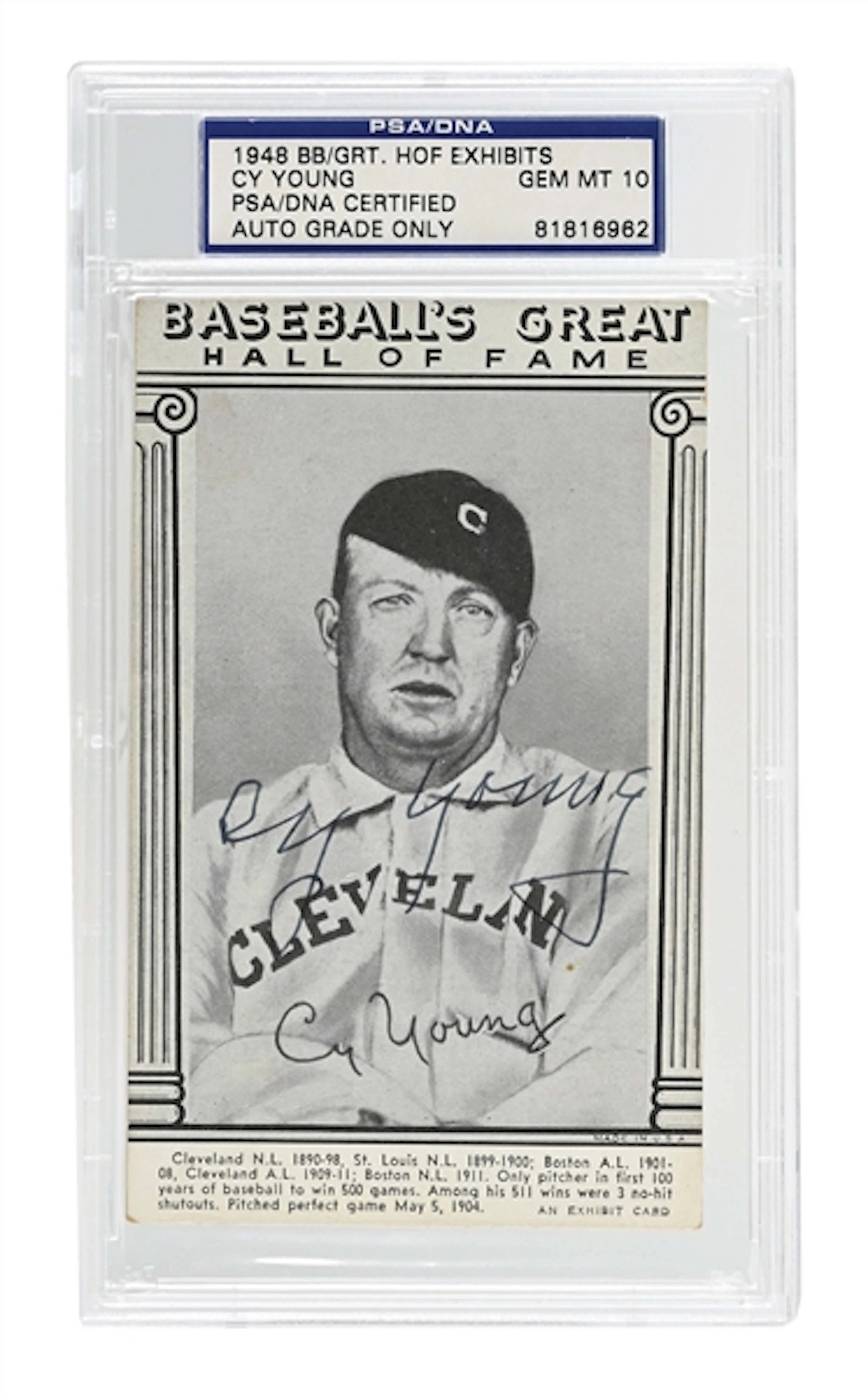 CY YOUNG SIGNED HOF EXHIBIT PSA/DNA GEM MT 10