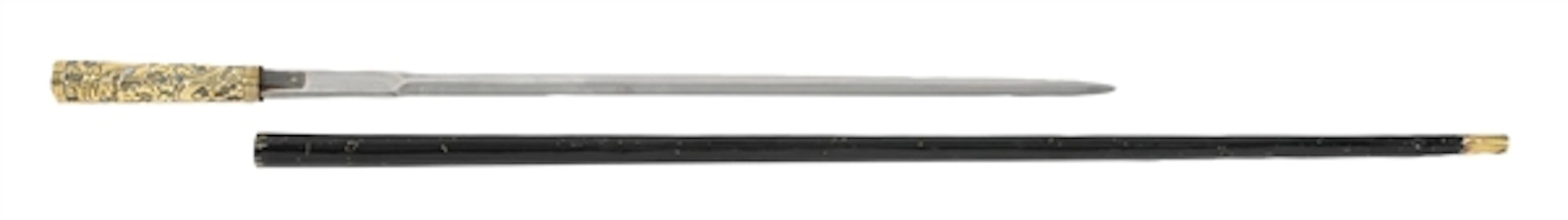 BLACK ENAMEL AND BRASS SWORD CANE
