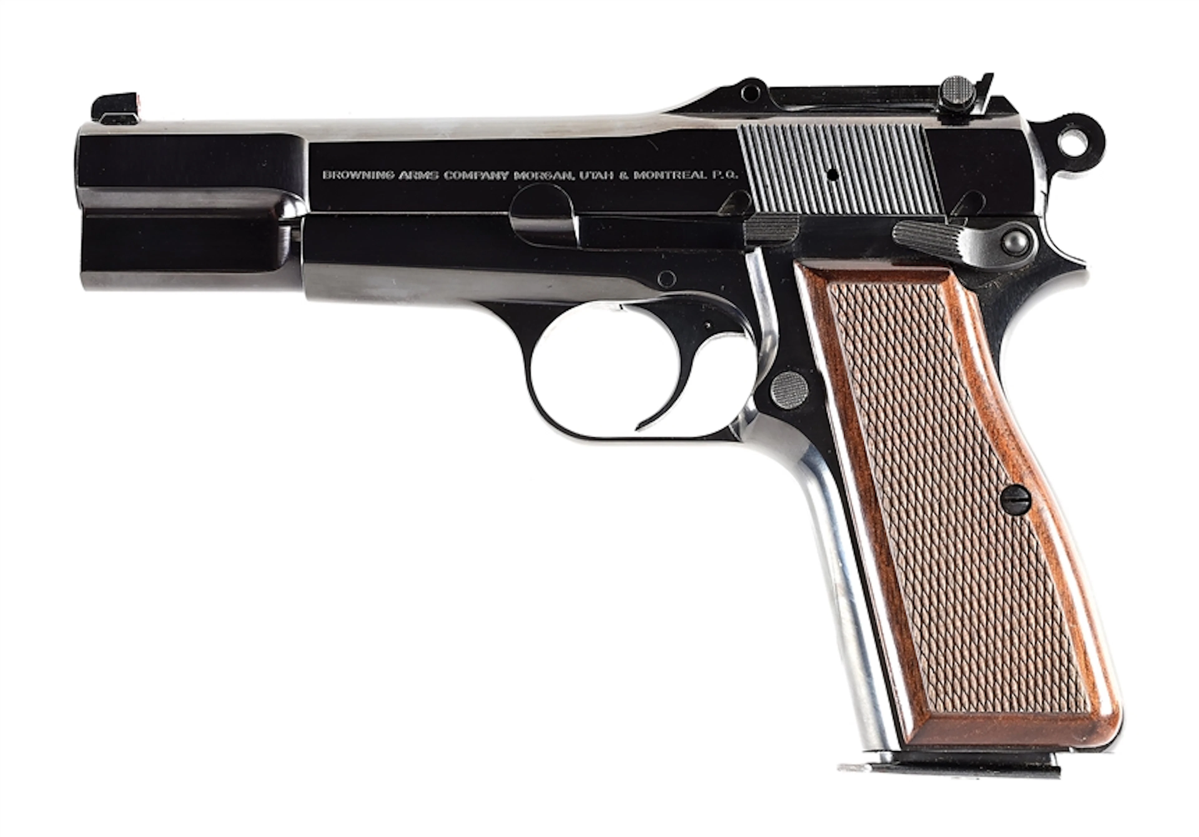 (M) TANGENT SIGHT BROWNING HI-POWER SEMI-AUTOMATIC PISTOL WITH CASE.