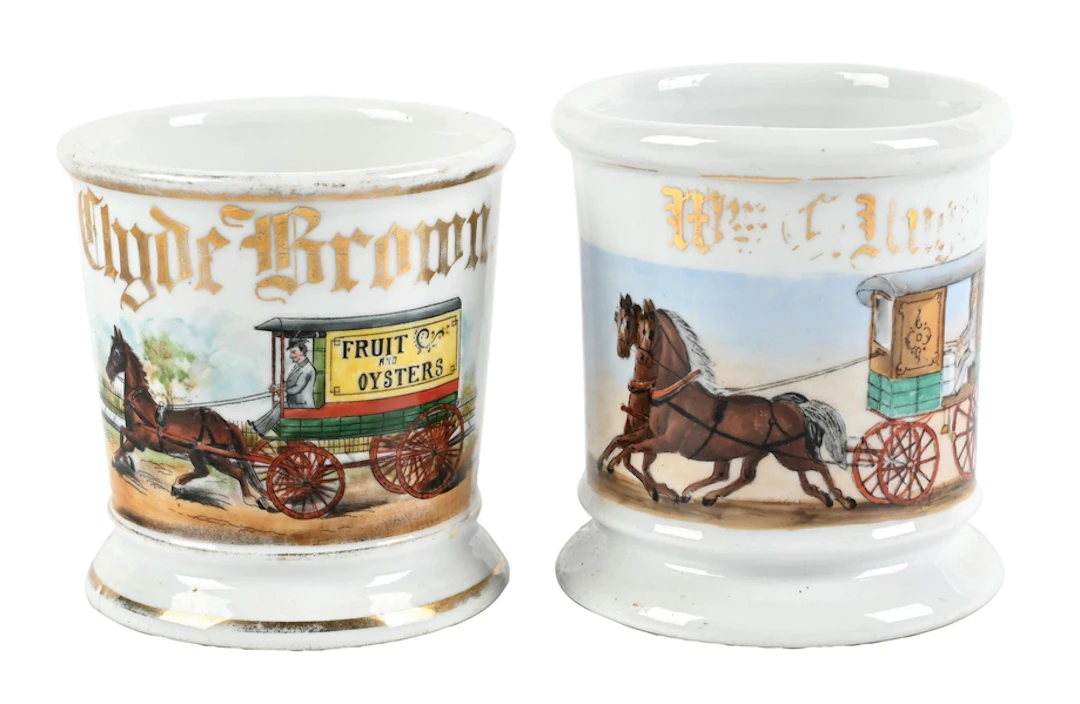 LOT OF 2: HORSE DELIVERY OPERATOR'S SHAVING MUGS