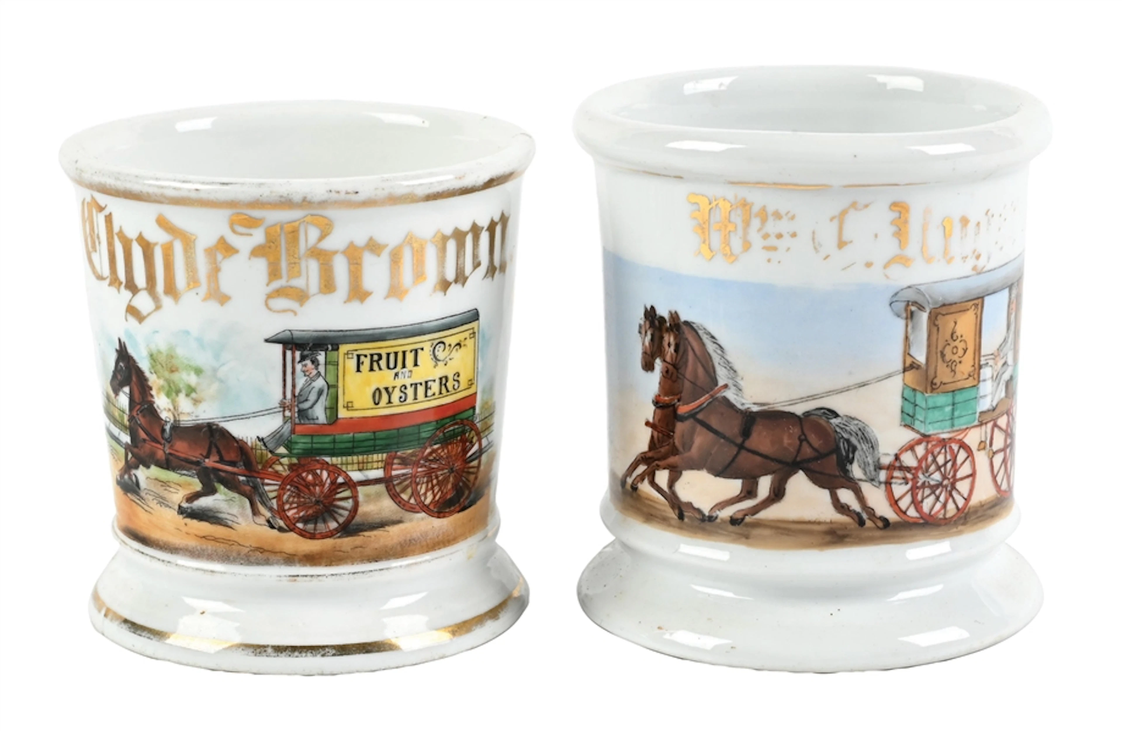 LOT OF 2: HORSE DELIVERY OPERATOR'S SHAVING MUGS