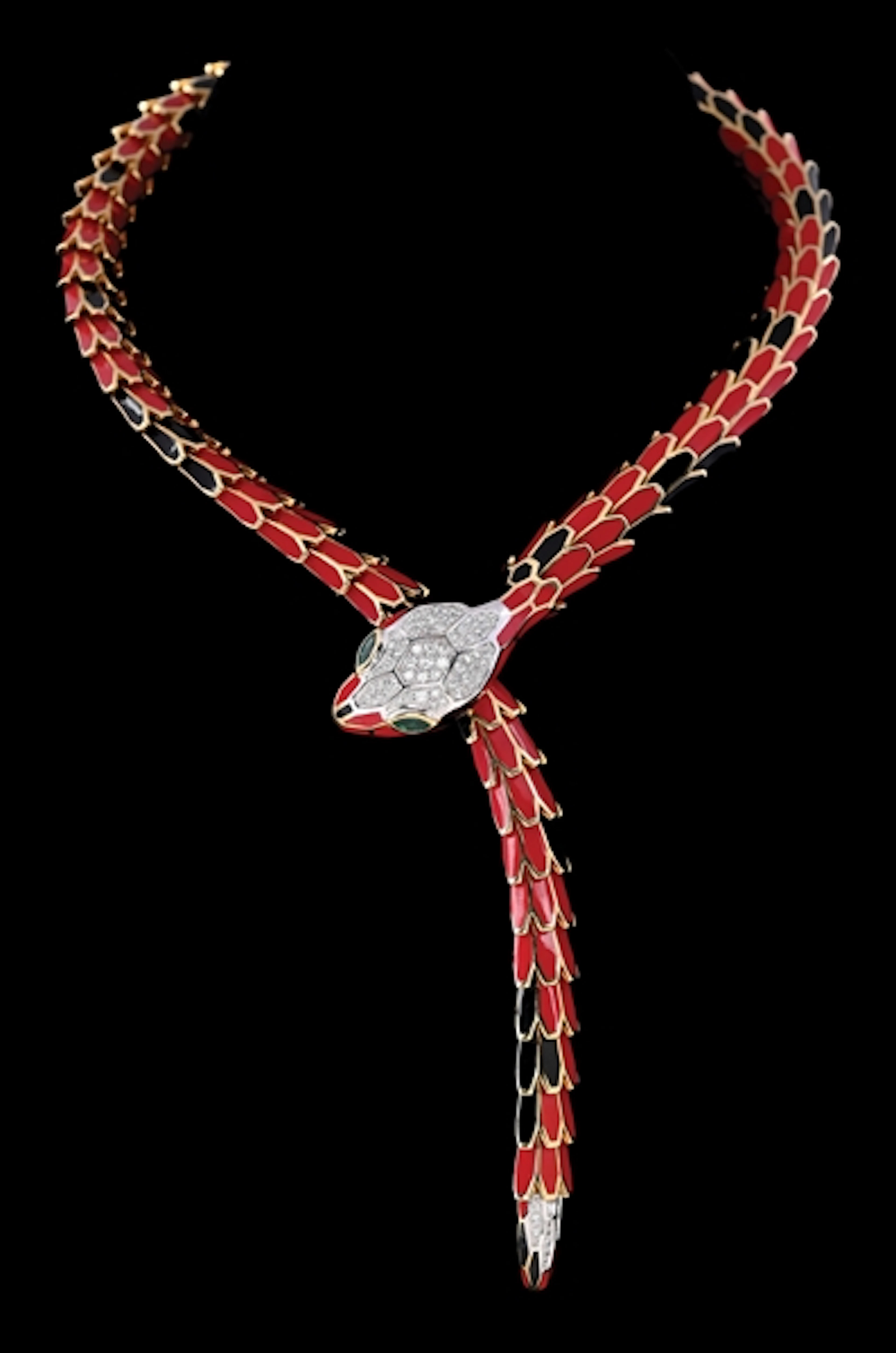 ALEXIS NY 18K WHITE GOLD, DIAMOND & ENAMELED SILVER ARTICULATED SNAKE NECKLACE