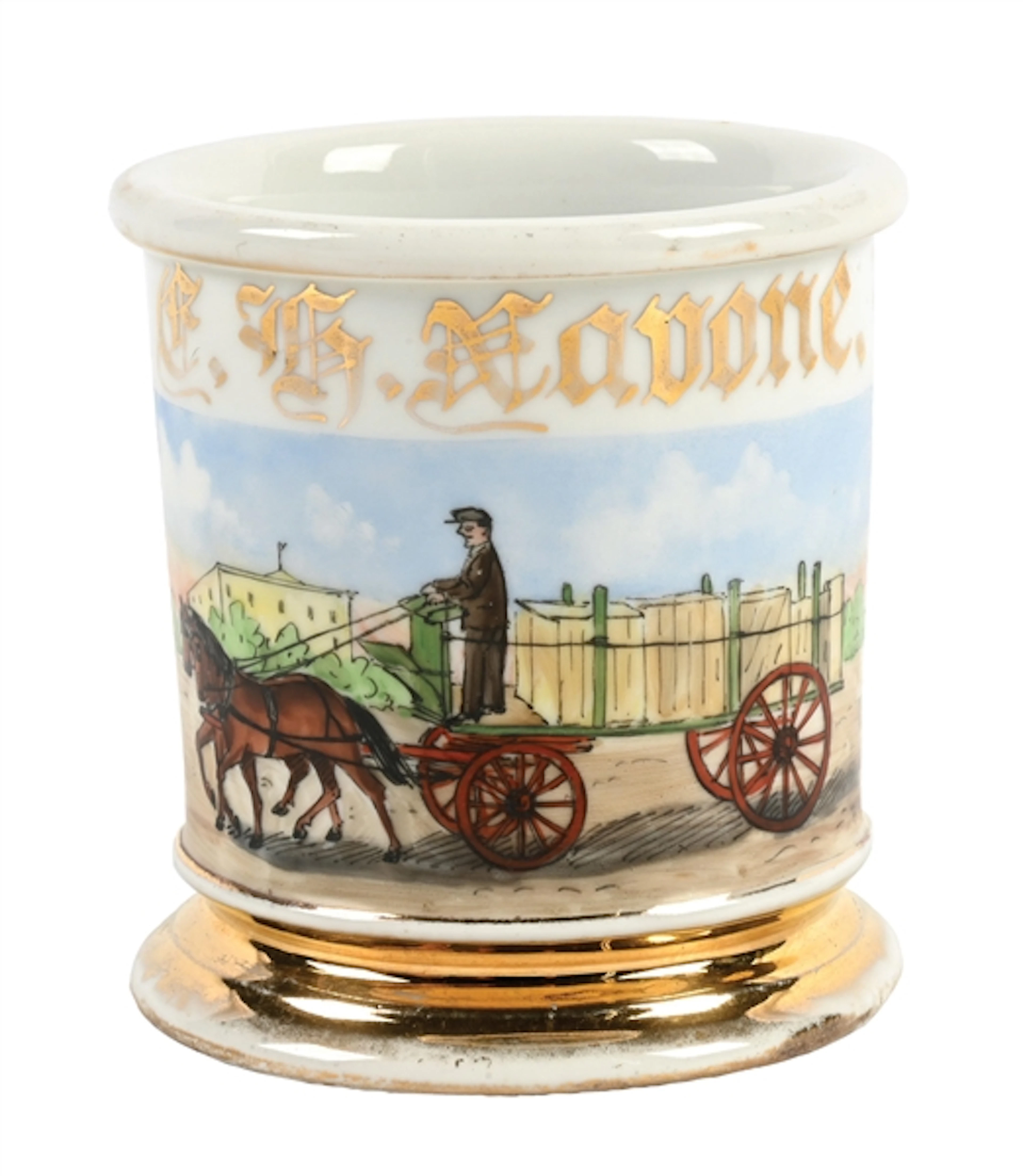 HORSE DRAWN WAGON DRIVER SHAVING MUG