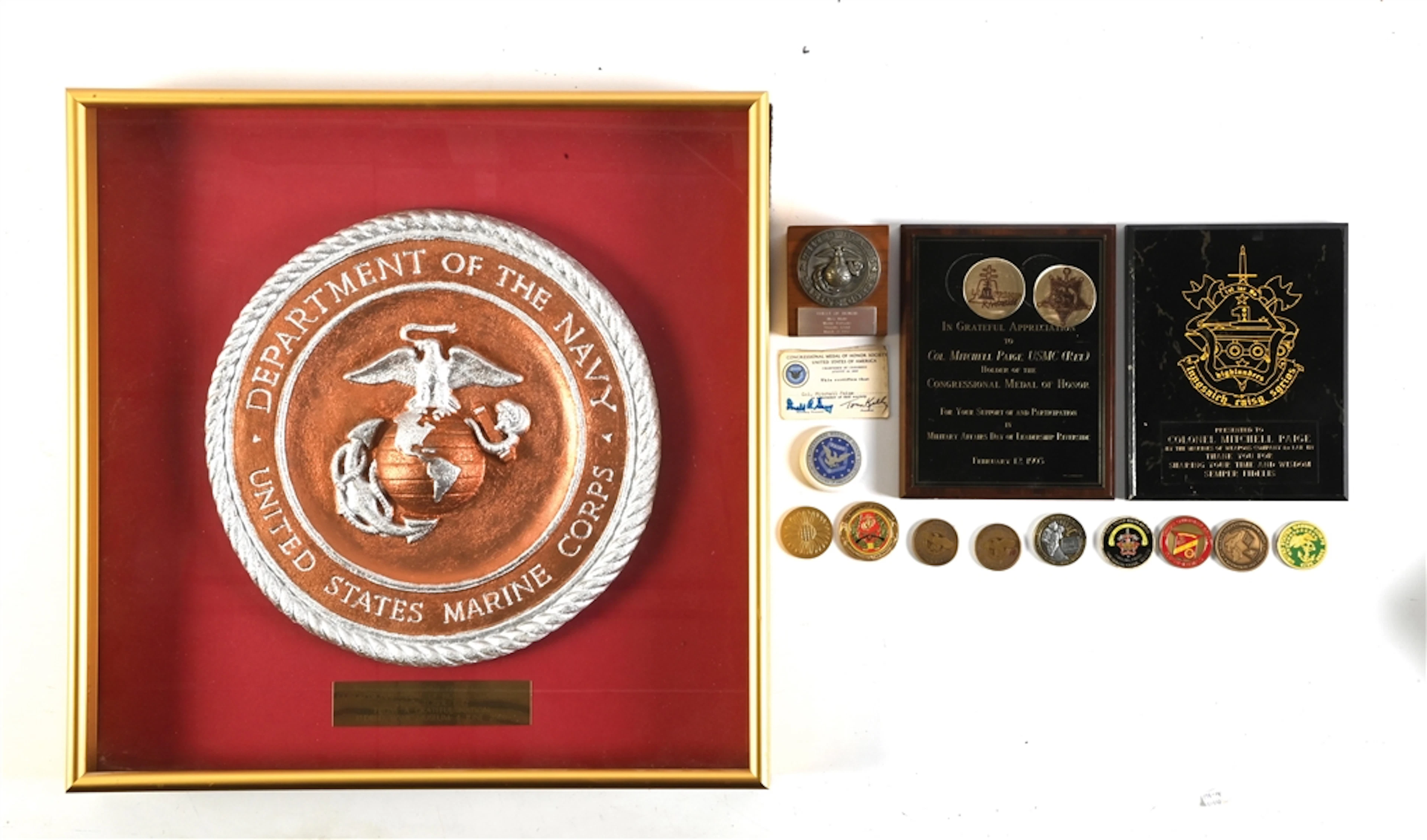 LOT OF EPHEMERA NAMED TO US MARINE CORPS COLONEL MITCHELL PAIGE.