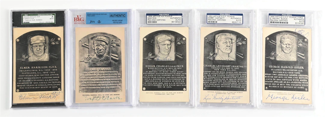 LOT OF 5: SIGNED HOF PLAQUES INCLUDES: CLARKE, FLICK, HARTNETT & OTHERS