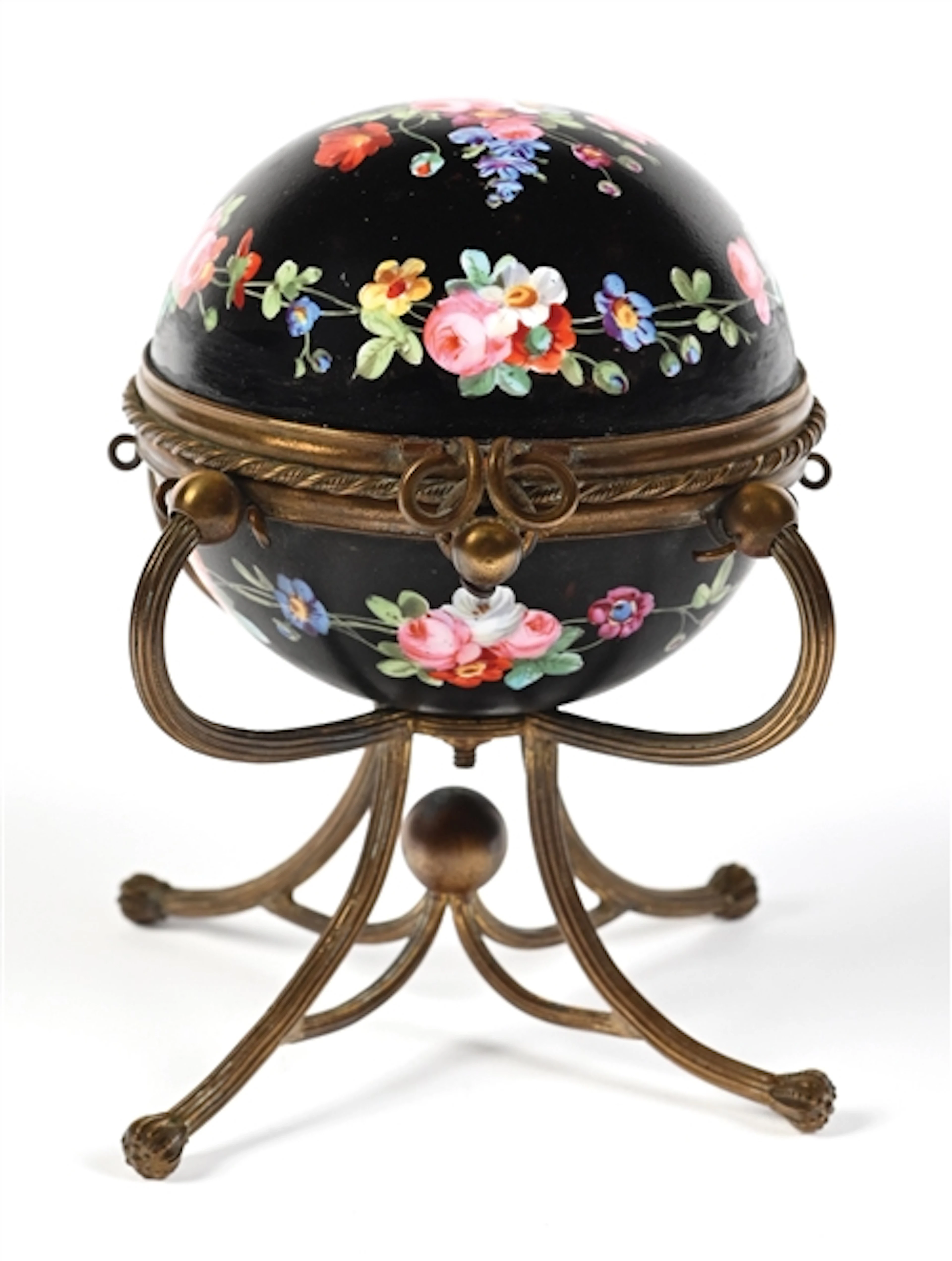 BLACK FLORAL PORCELAIN PERFUME CADDY WITH 3 PERFUMES