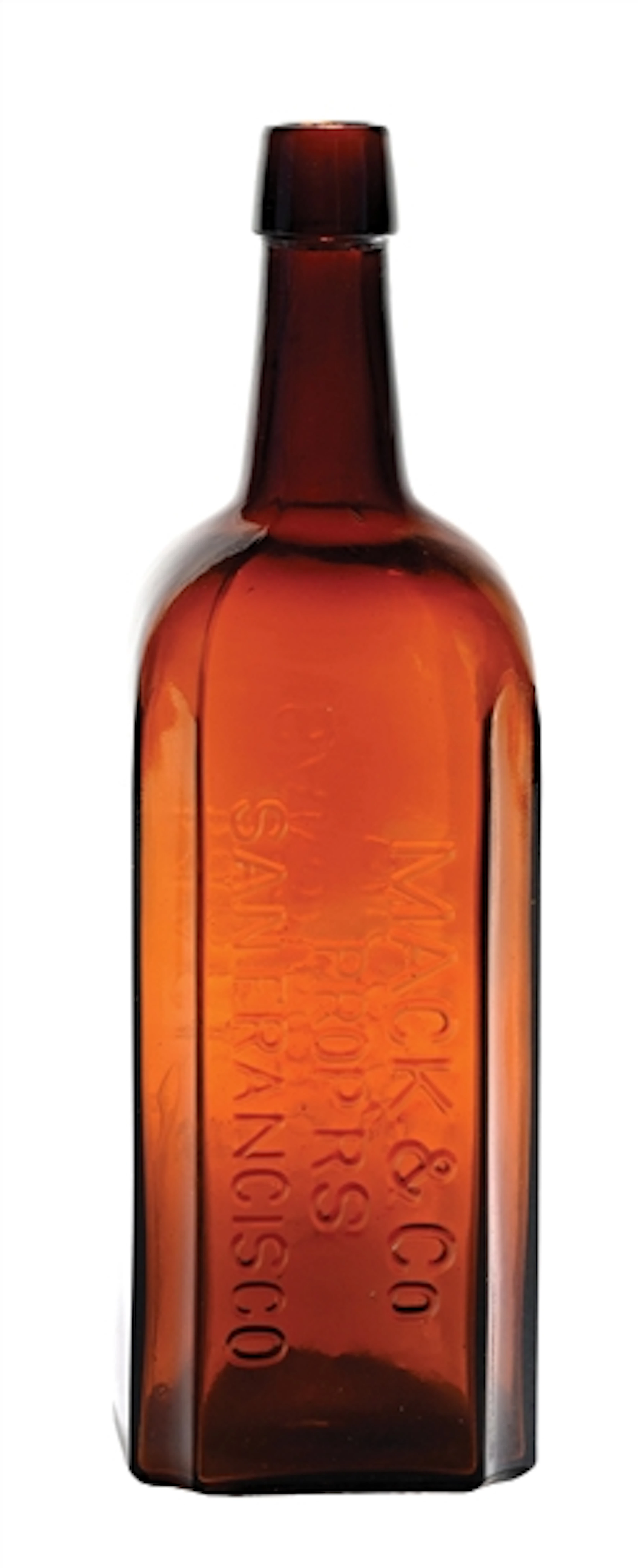 MACK'S SARSAPARILLA BITTERS EMBOSSED AMBER GLASS BOTTLE