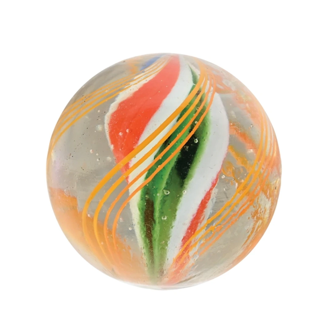 LARGE LOBED SOLID CORE MARBLE WITH A TRANSPARENT JELLY GREEN WINDOW