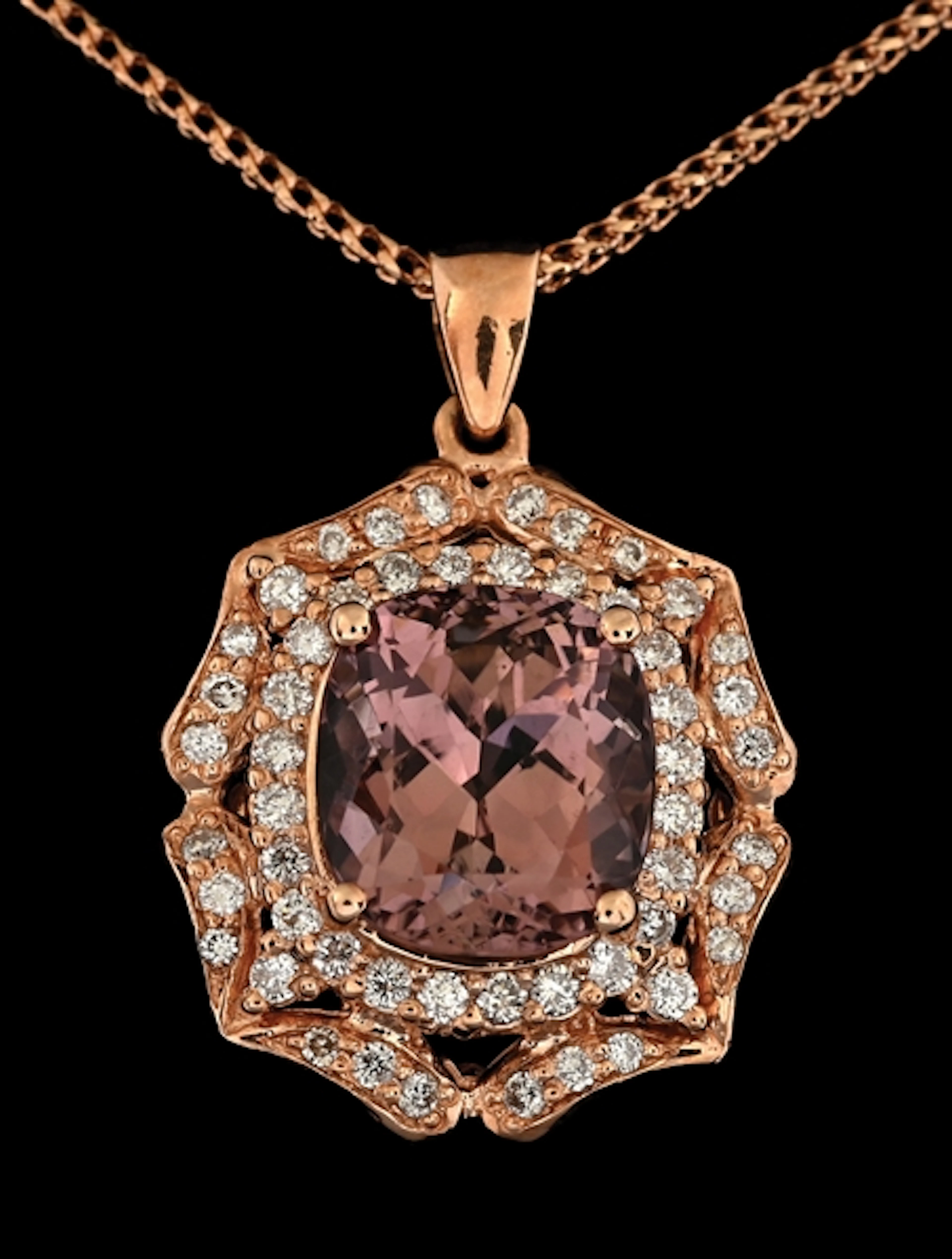 14K ROSE GOLD PINK TOURMALINE & DIAMOND NECKLACE