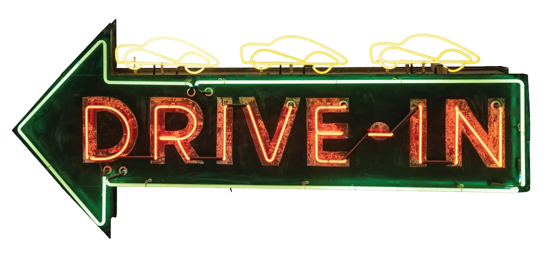 "DRIVE-IN" NEON ARROW SIGN