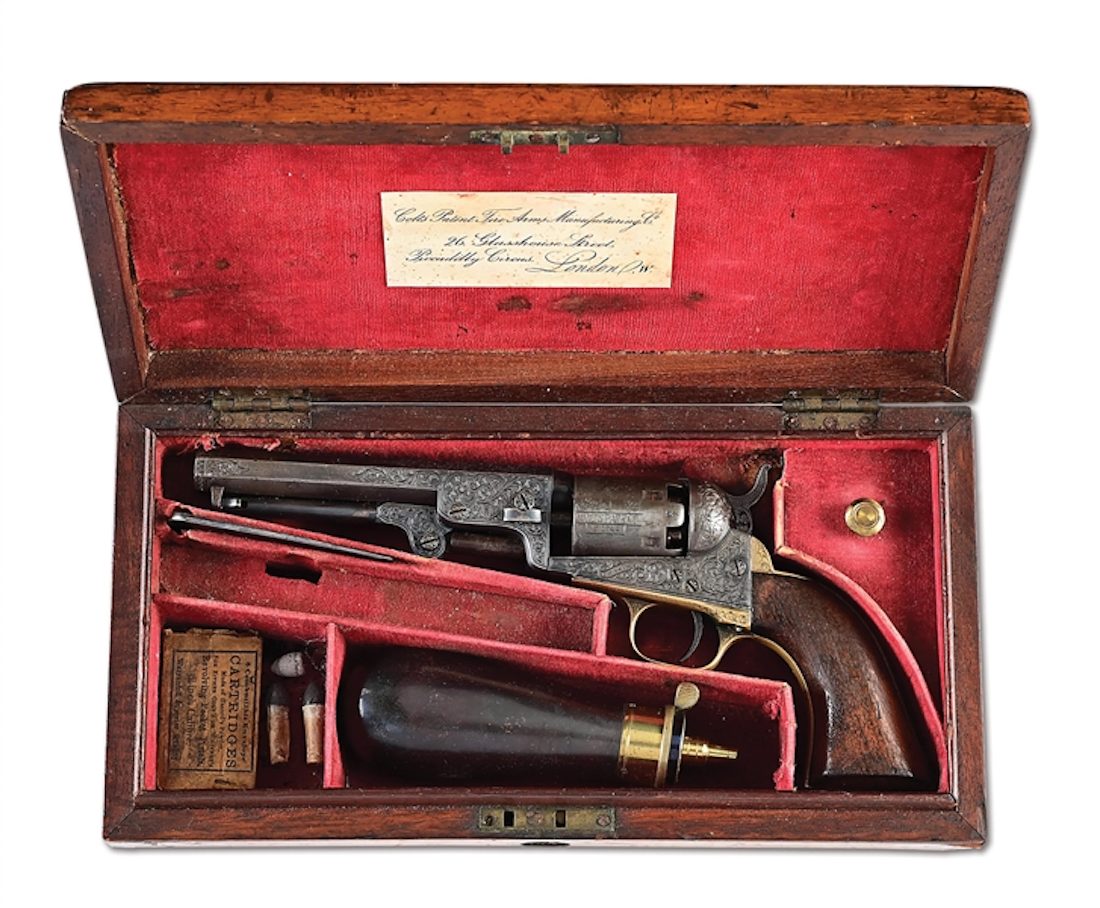 (A) FACTORY ENGRAVED AND CASED COLT MODEL 1849 POCKET REVOLVER