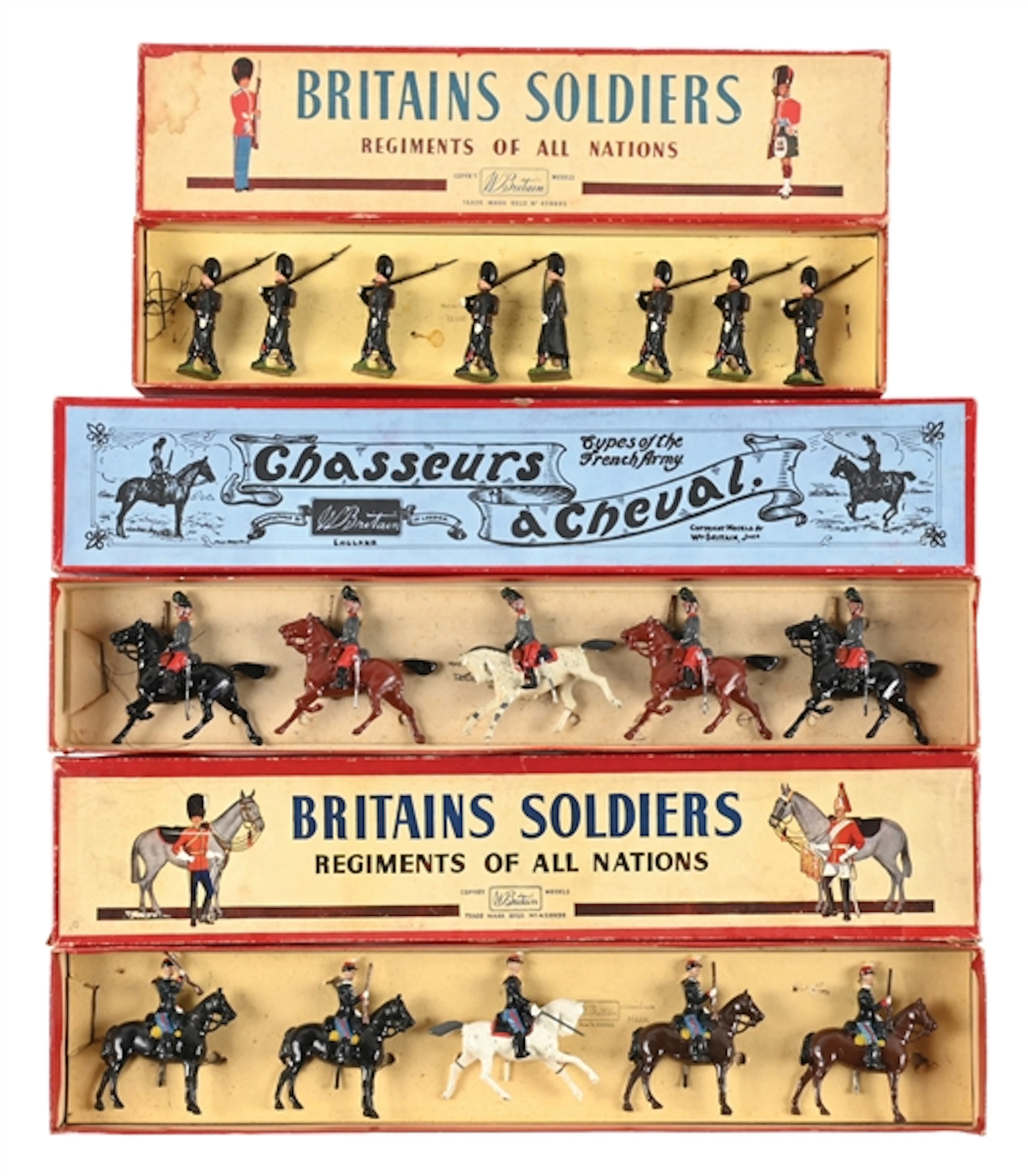 LOT OF 3: W. BRITAIN'S SET NO. 139 FRENCHY CHASSEURS A CHEVAL, SET