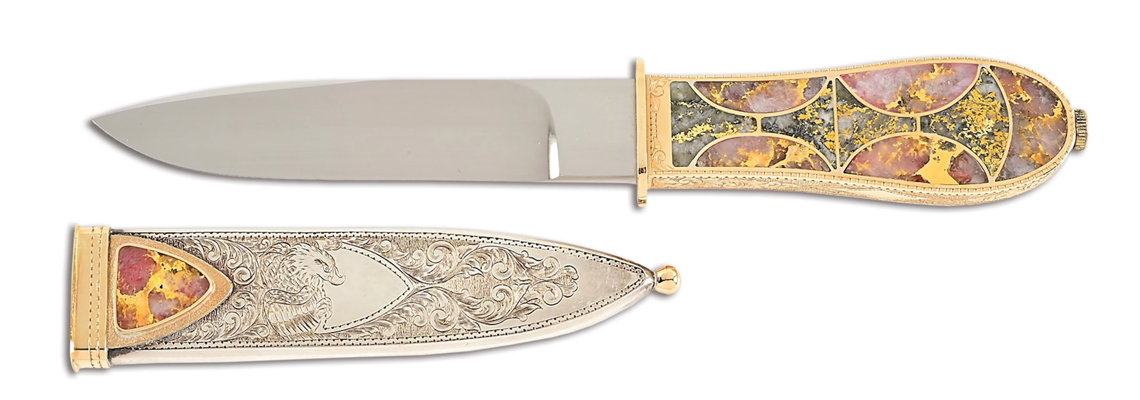 JIM SORNBERGER 24K GOLD QUARTZ CALIFORNIA DAGGER WITH STERLING SILVER