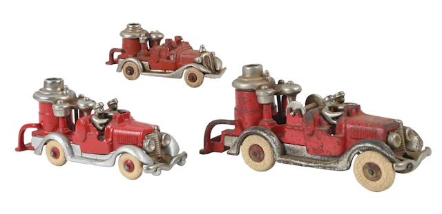 LOT OF 3: HUBLEY CAST IRON FIRE DEPT. PUMPER TRUCKS