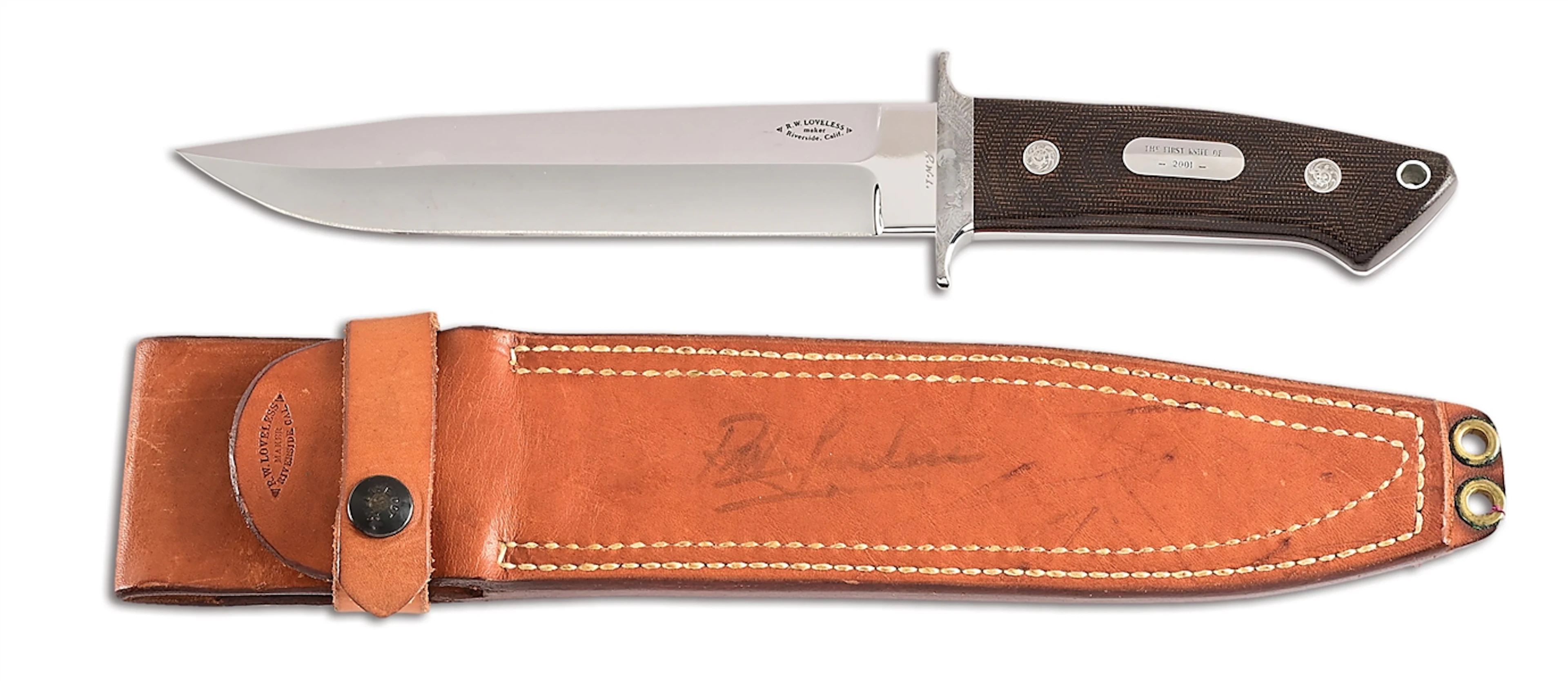 BOB LOVELESS "THE FIRST KNIFE OF 2001" ENGRAVED BY FIRMO FRACASSI.