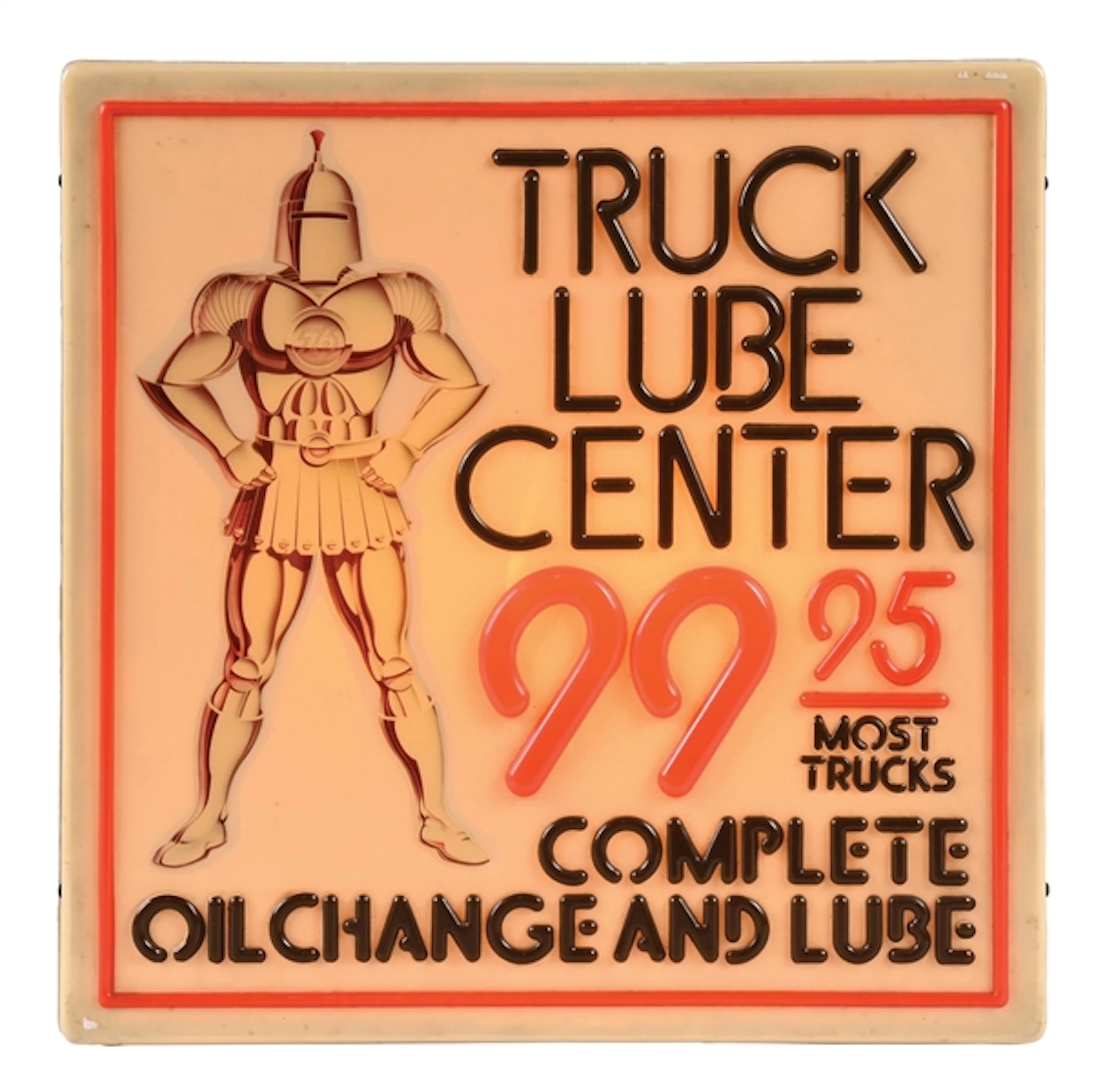 TRUCK LUBE CENTER COMPLETE OIL CHANGE AND LUBE EMBOSSED PLASTIC LIGHT UP SIGN
