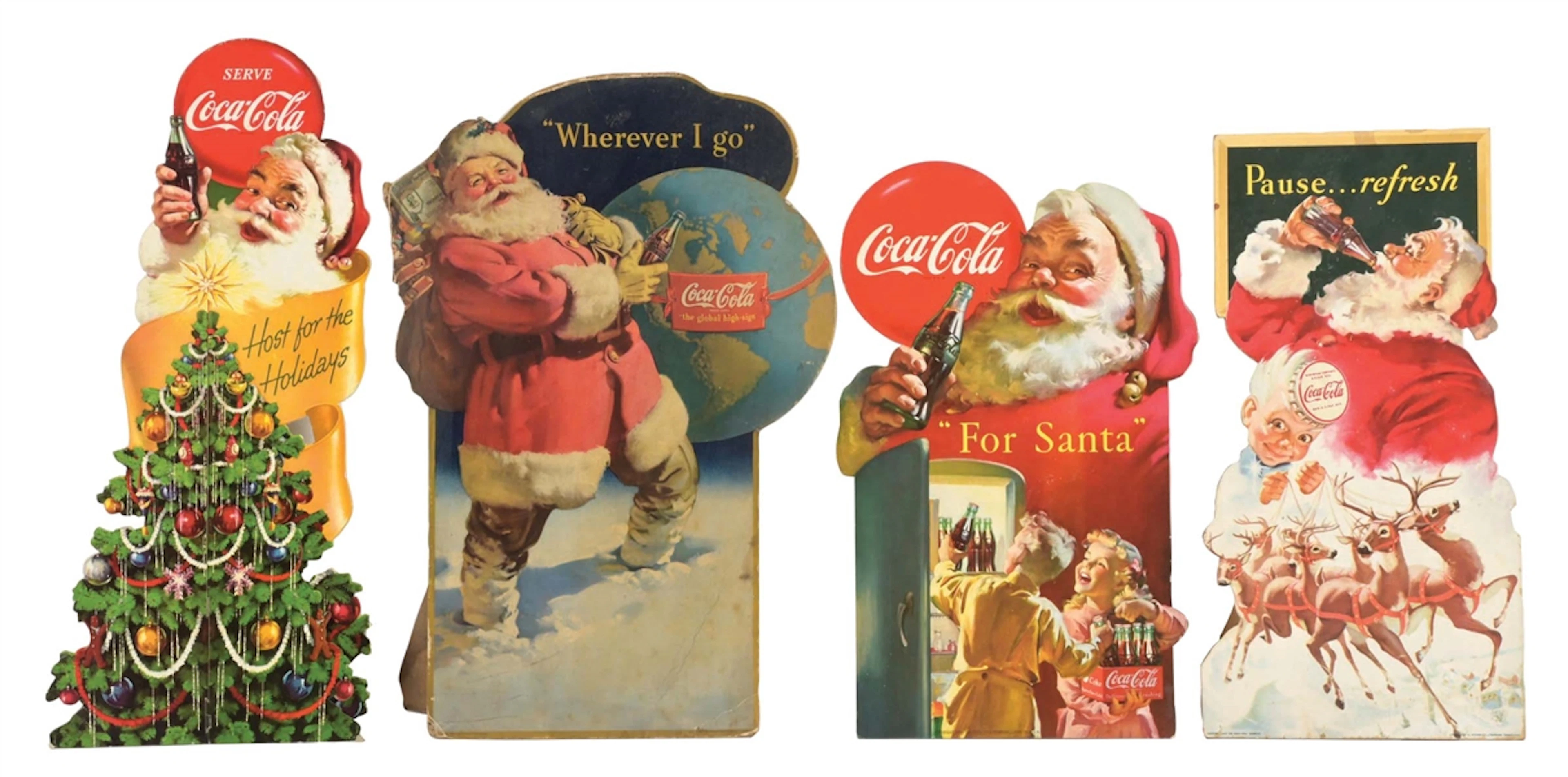 COLLECTION OF 4 CHRISTMAS COCA-COLA DIE-CUT CARDBOARD SANTAS