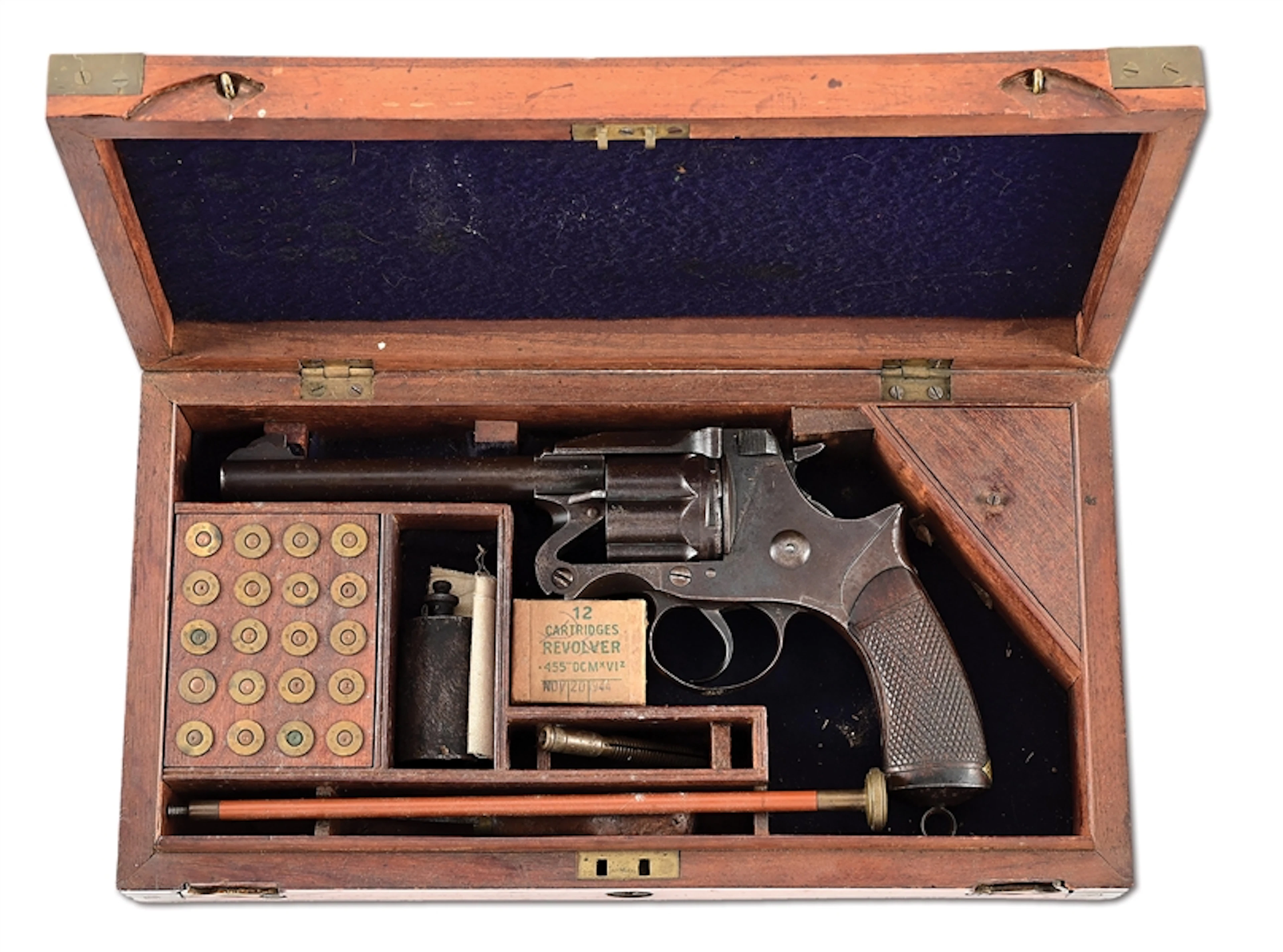 (A) CASED ENFIELD MODEL 1882 DOUBLE ACTION REVOLVER.