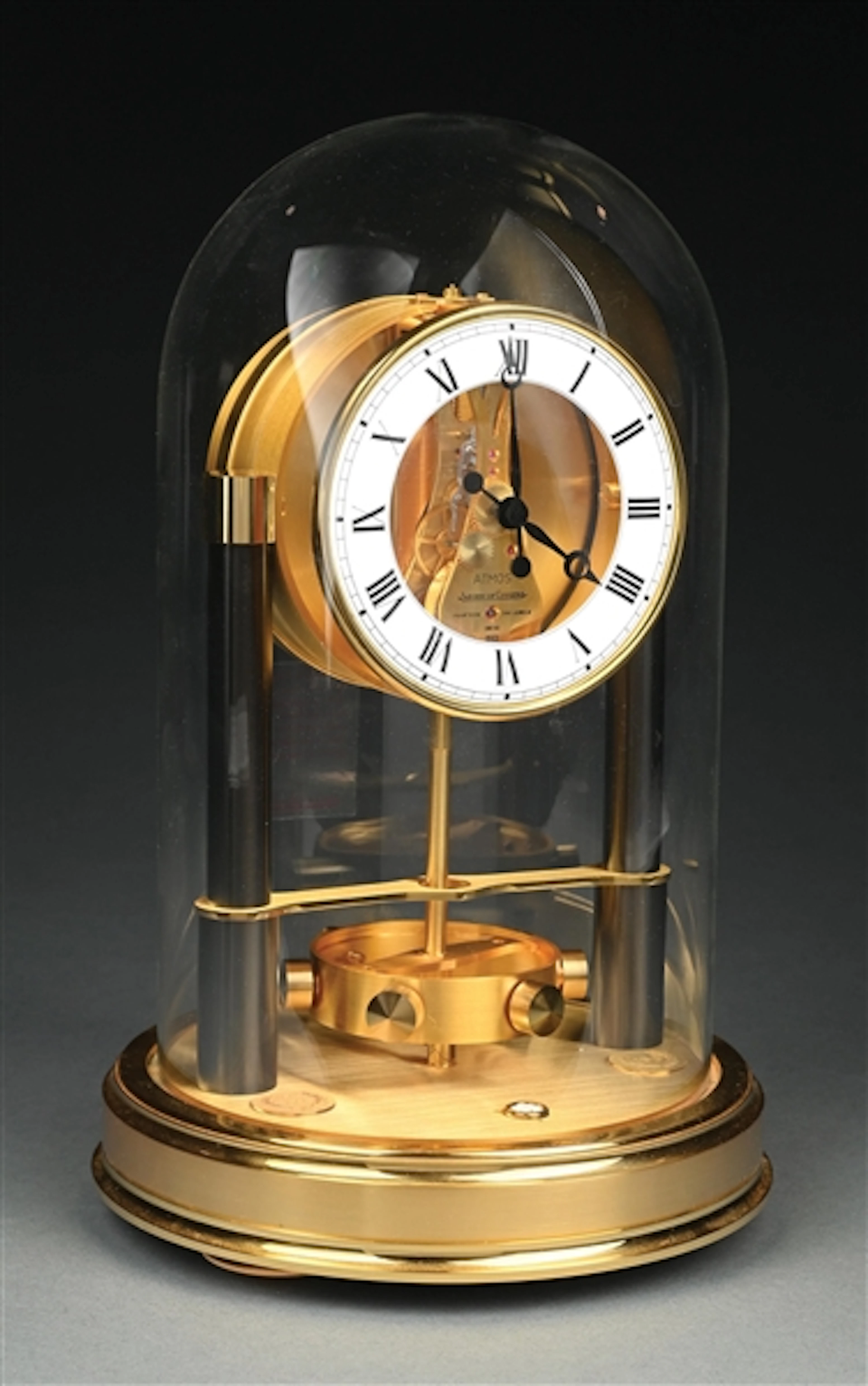 JAEGER-LECOULTRE ATMOS GILT BRASS "150TH ANNIVERSARY EDITION" CLOCK W/BOX