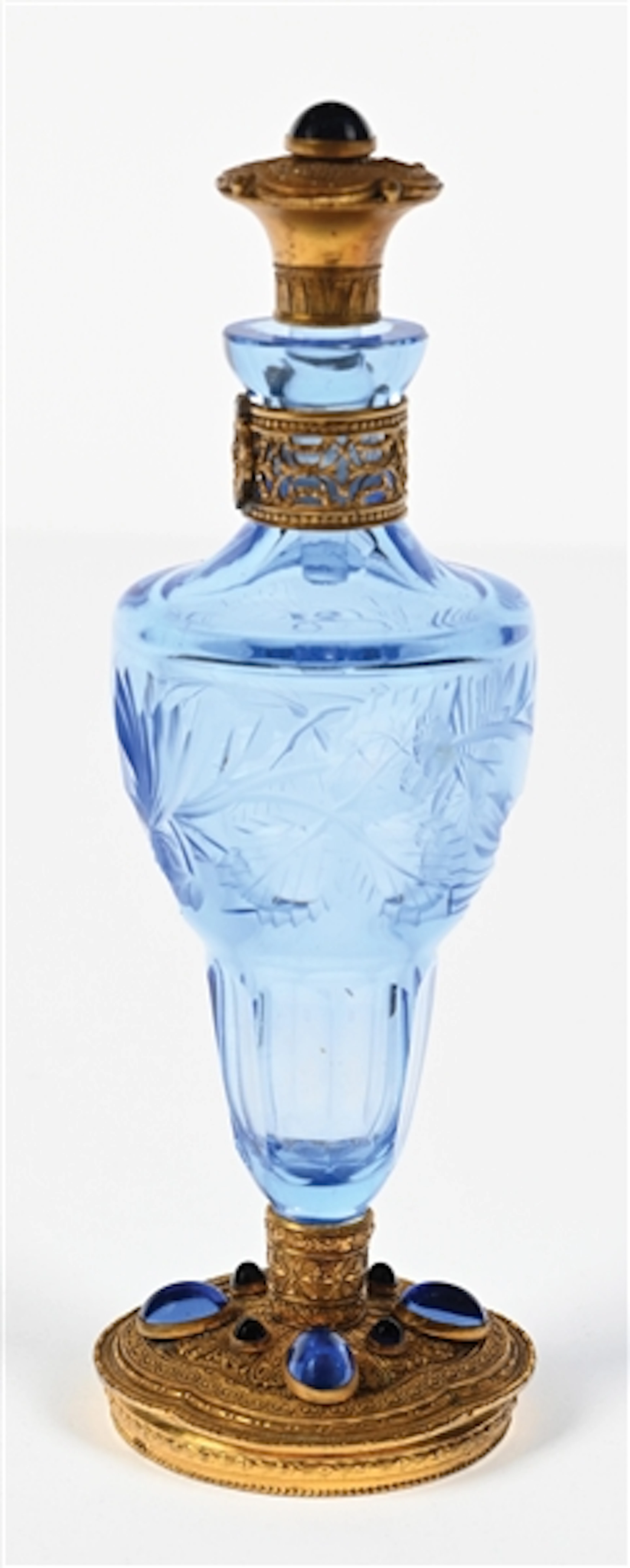 CZECH/IRICE VINTAGE BLUE JEWELED PERFUME BOTTLE