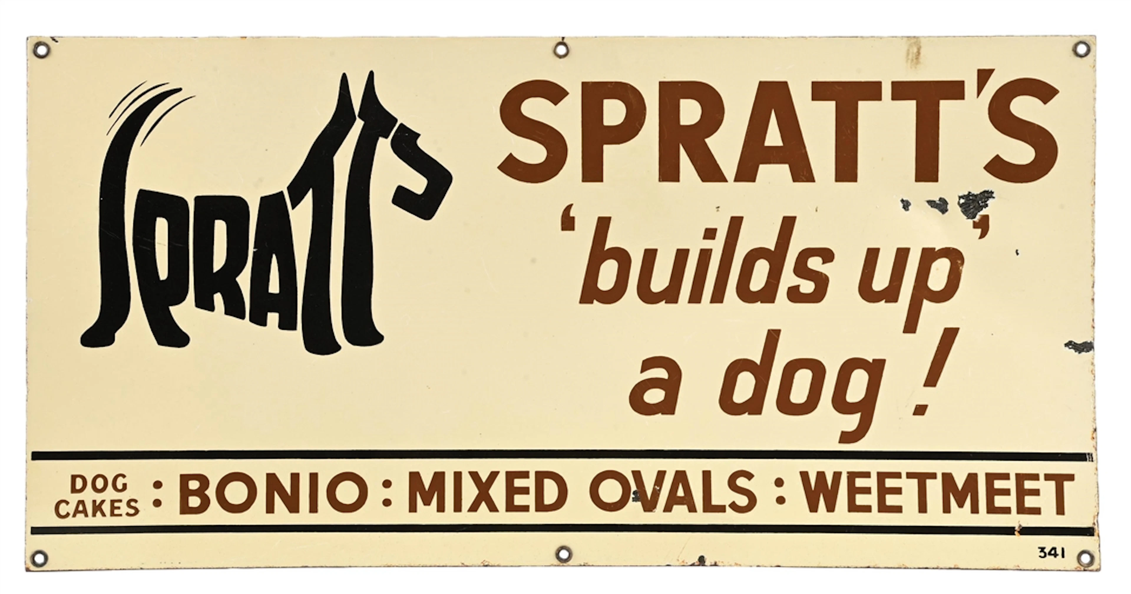 SPRATT'S "BUILDS-UP" A DOG! PORCELAIN SIGN