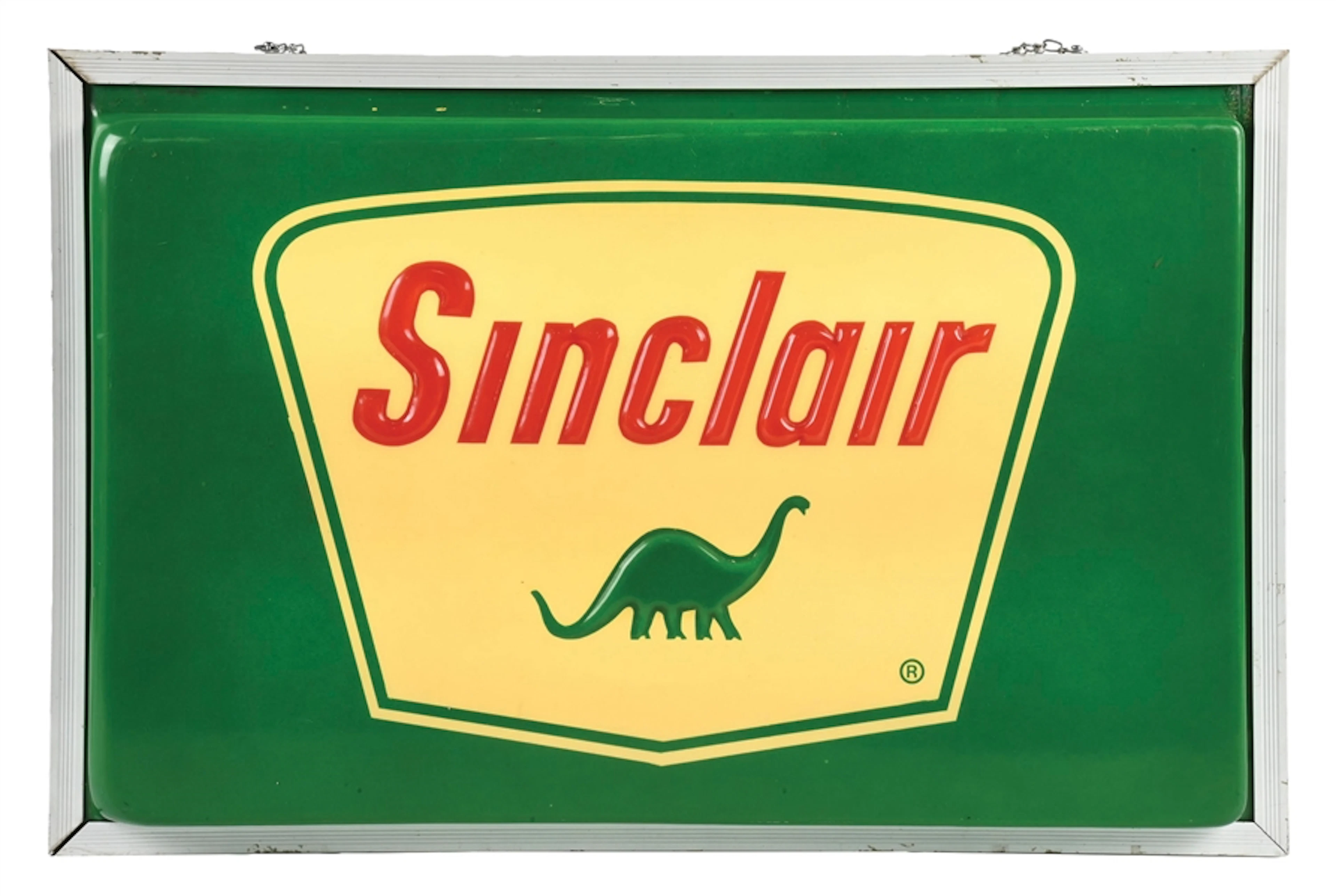 SINCLAIR GASOLINE SINGLE SIDED LIGHT-UP SIGN WITH DINO GRAPHIC